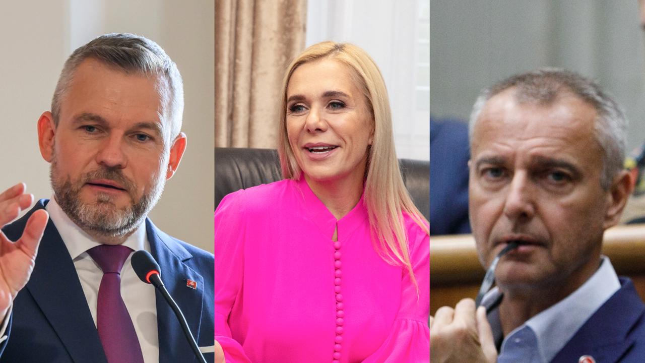 Prezident Peter Pellegrini, Denisa Saková a Richard Raši na kombosnímke.