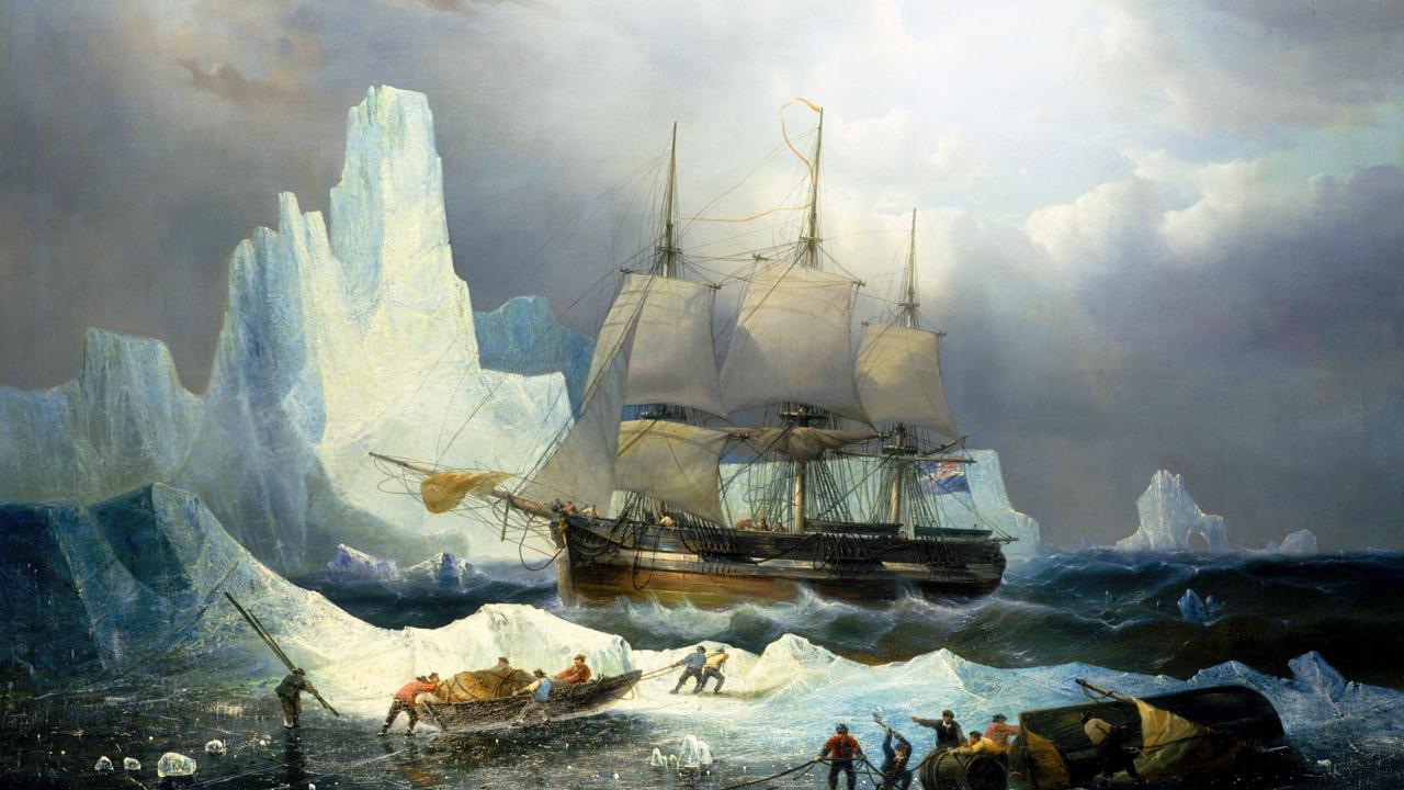 HMS Erebus. Boj námorníkov s ľadom na maľbe Françoisa Musina.