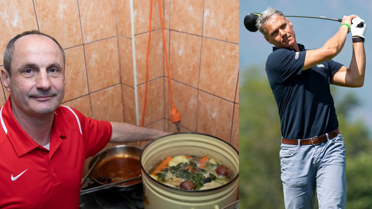 V čase, keď Ladislav Pecko varí v reštaurácii obedy, Marco van Basten sa promenáduje po greene.