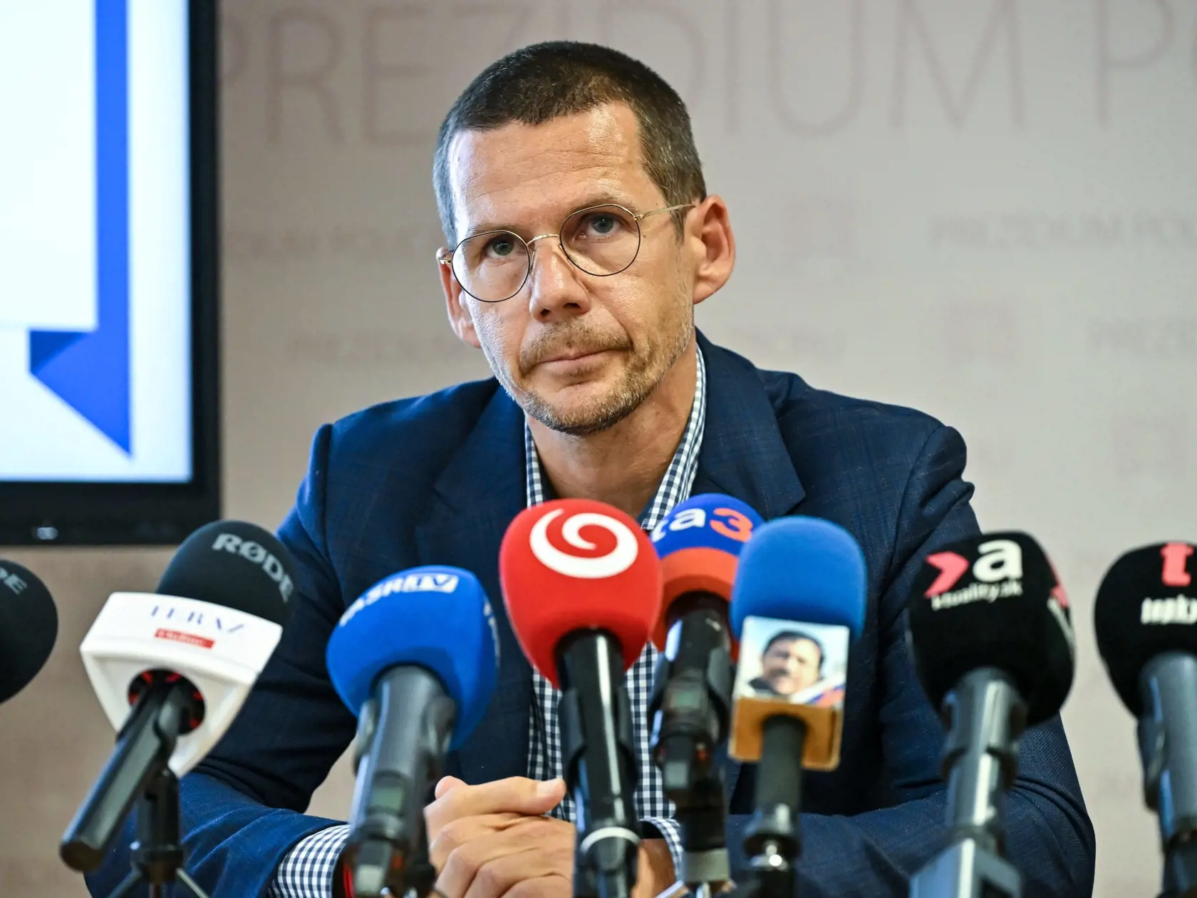 Na snímke prezident Policajného zboru (PZ) SR Štefan Hamran počas tlačovej konferencie Policajného zboru SR na tému Príprava vraždy policajta 16. augusta 2023 v Bratislave.