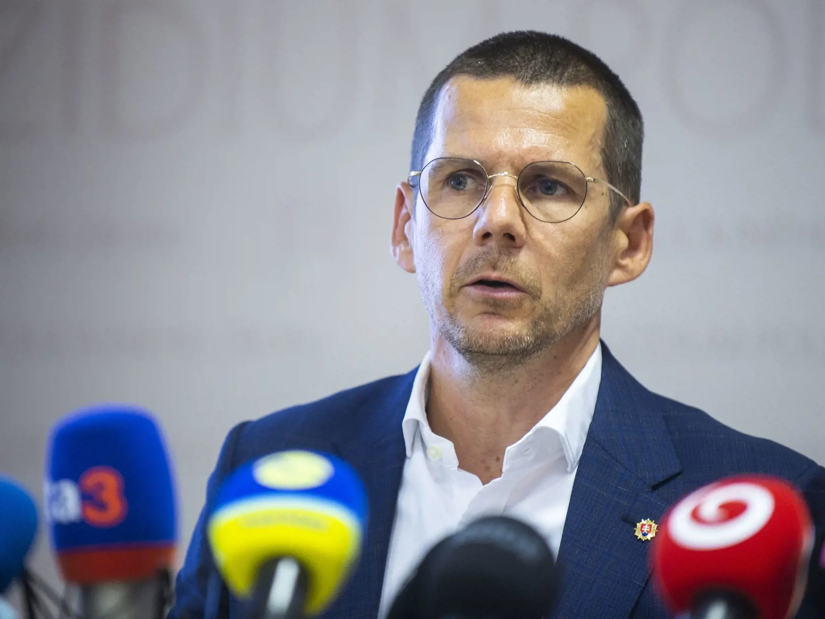 Na snímke prezident Policajného zboru SR Štefan Hamran počas tlačovej konferencie na tému  Informácie k prípadu Ezechiel 7 v Bratislave 14. augusta 2023.