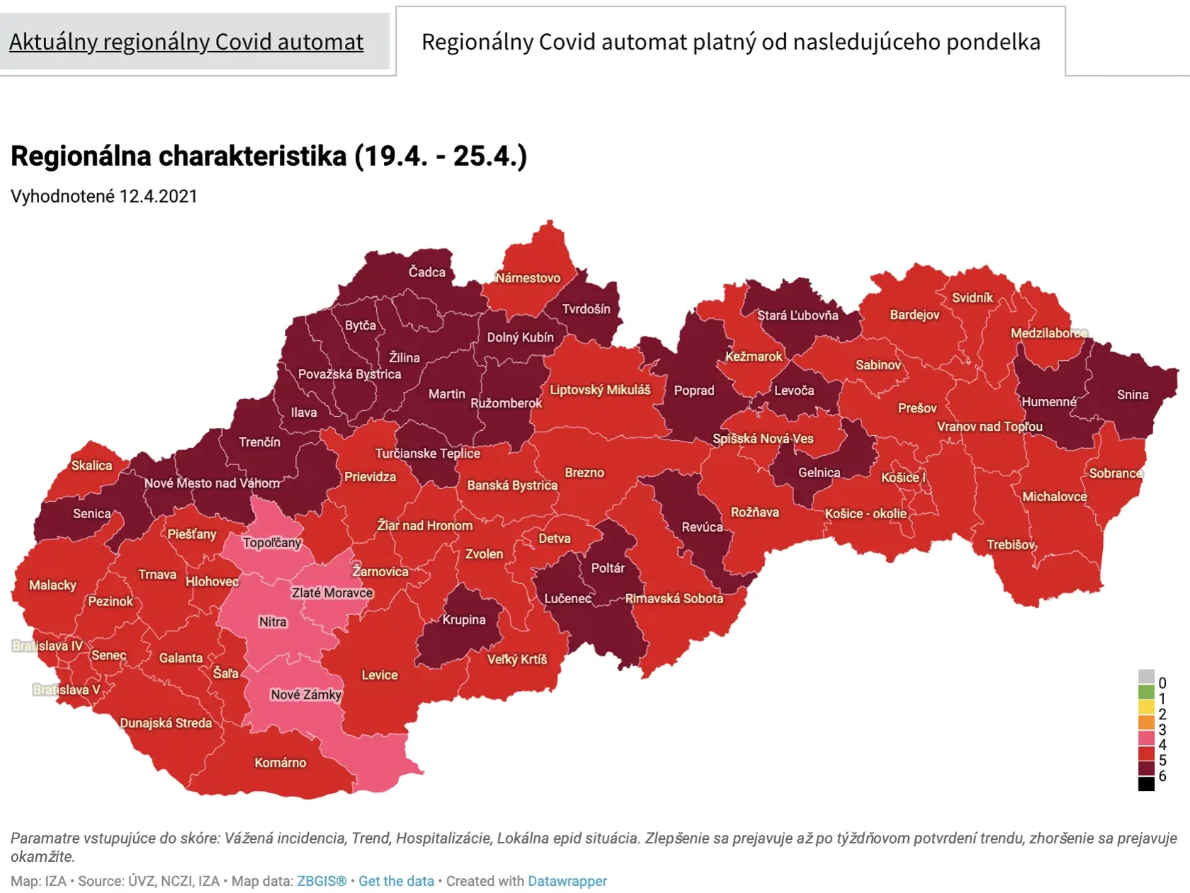 Regionálny Covid automat platný od pondelka, 19. 4. 2021. Podľa neho čierne okresy na Slovensku nebudú.