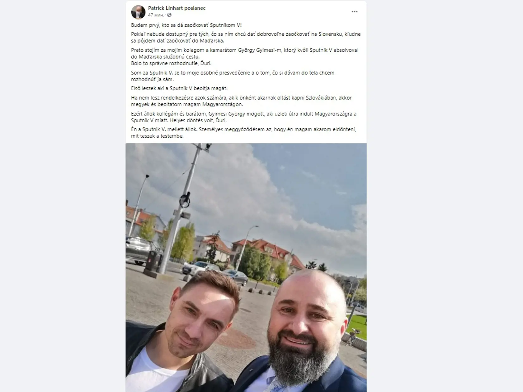 Patrick Linhart na svojej stránke na Facebooku pridal správu, v ktorej jednoznačne vyjadril svoj postoj k ruskej vakcíne proti koronavírusu Sputnik V.