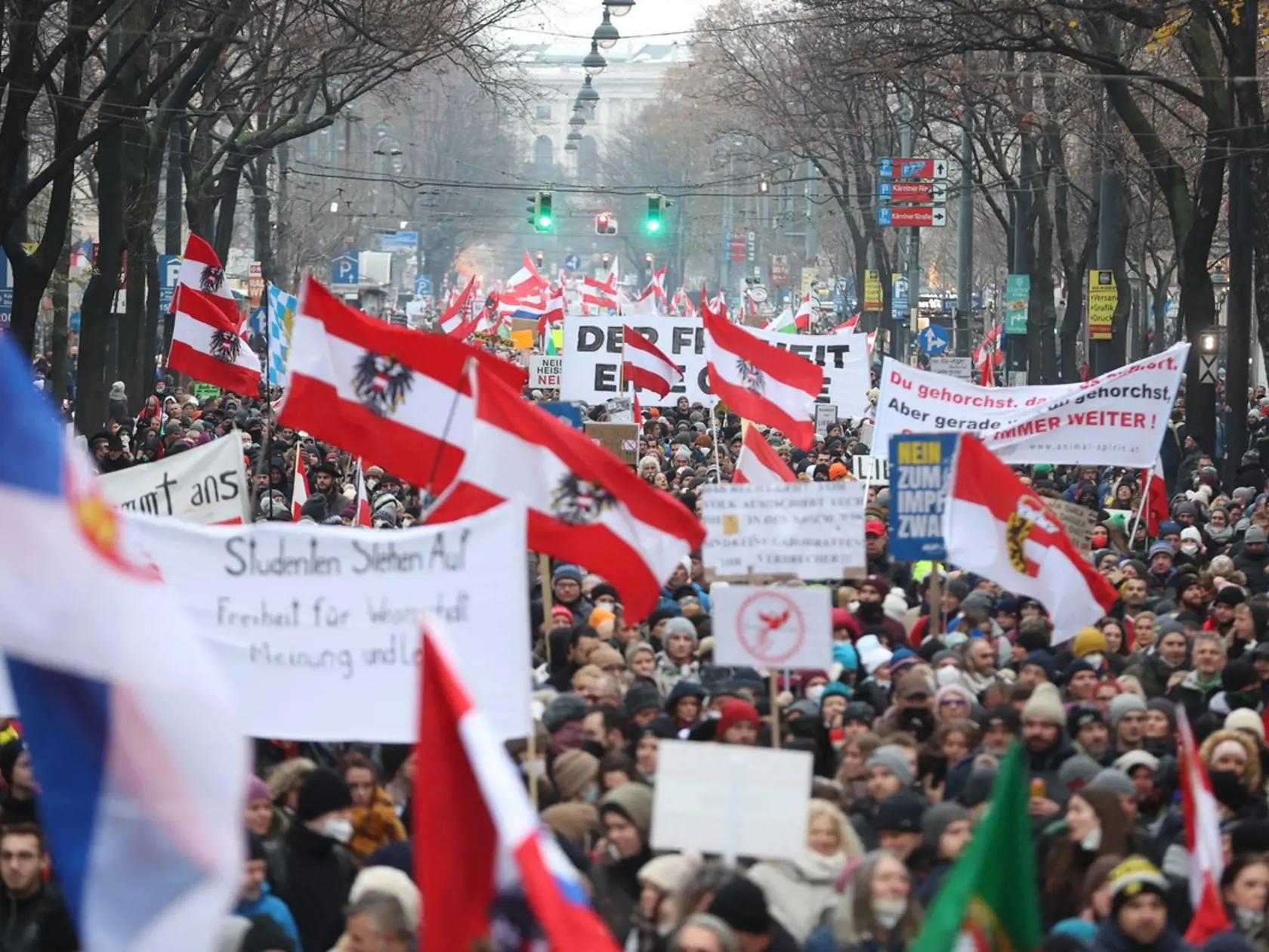 Rakúšania vyšli do ulíc, proti povinnému očkovnaniu protestovalo vo Viedni 40 000 ľudí.