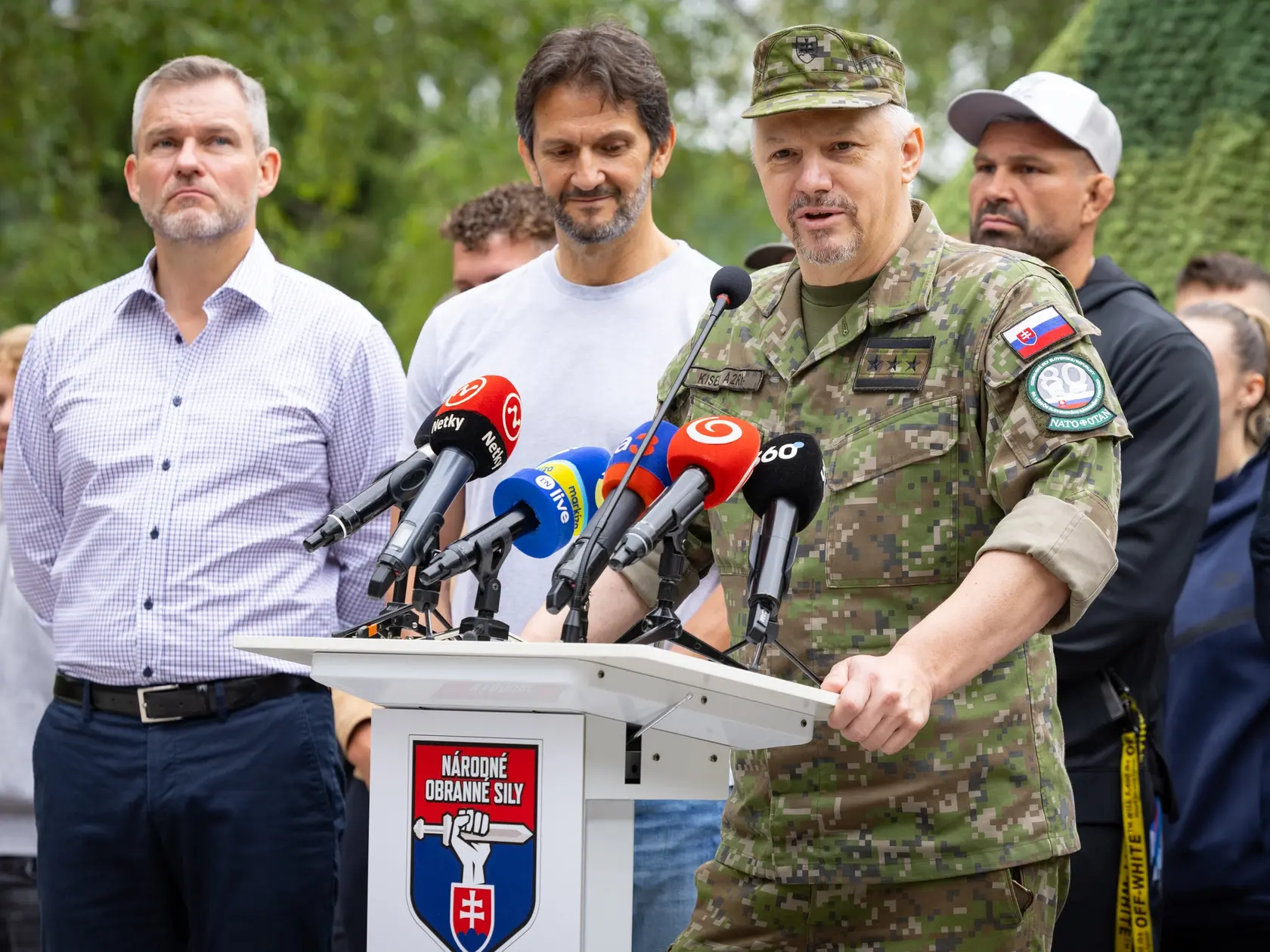 Národné obranné sily - nástup účasntíkov prvého dvojtýždňového turnusu, ktorého sa zúčastnil aj prezident Slovenskej republiky Peter Pellegrini a minister vnútra SR Robert Kaliňák. Na snímke je veliteľ Národných obranných síl plukovník Ladislav Kysel.