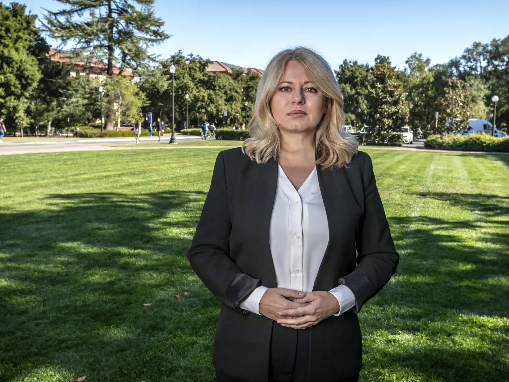 Na snímke bývalá prezidentka Zuzana Čaputová počas rozhovoru na Univerzite v Stanforde. 