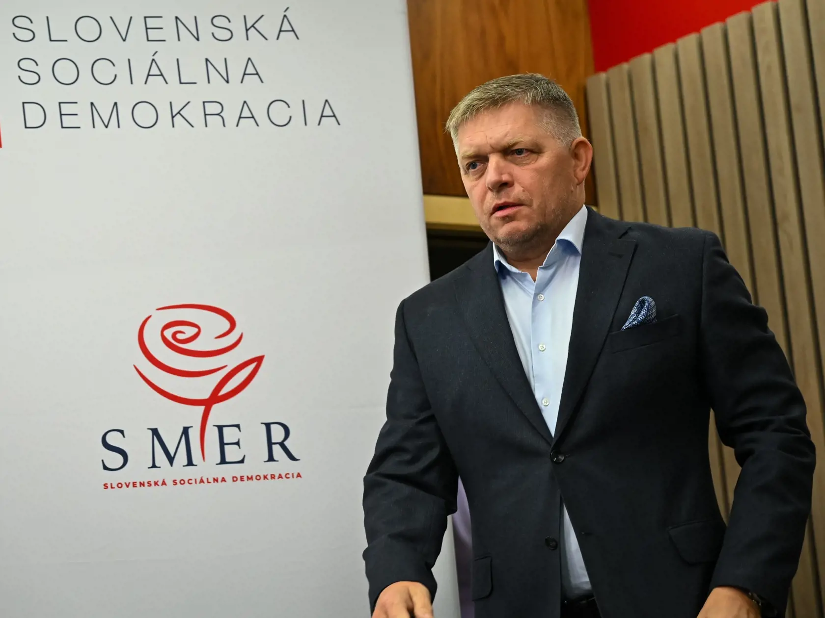 Na Slovensku sa v sobotu 30. septembra 2023 konali v poradí štvrté predčasné a celkovo deviate parlamentné voľby v ére samostatnosti. Na snímke predseda strany SMER-SD Robert Fico počas tlačovej konferencie v Bratislave 1. októbra 2023.