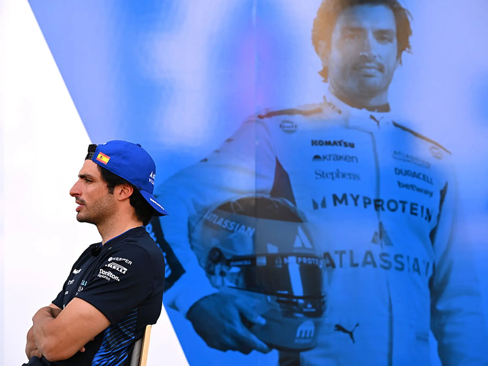 BAHRAIN, BAHRAIN - APRIL 10: Carlos Sainz of Spain and Williams looks on in the Paddock during previews ahead of the F1 Grand Prix of Bahrain at Bahrain International Circuit on April 10, 2025 in Bahrain, Bahrain. (Photo by Rudy Carezzevoli/Getty Images)