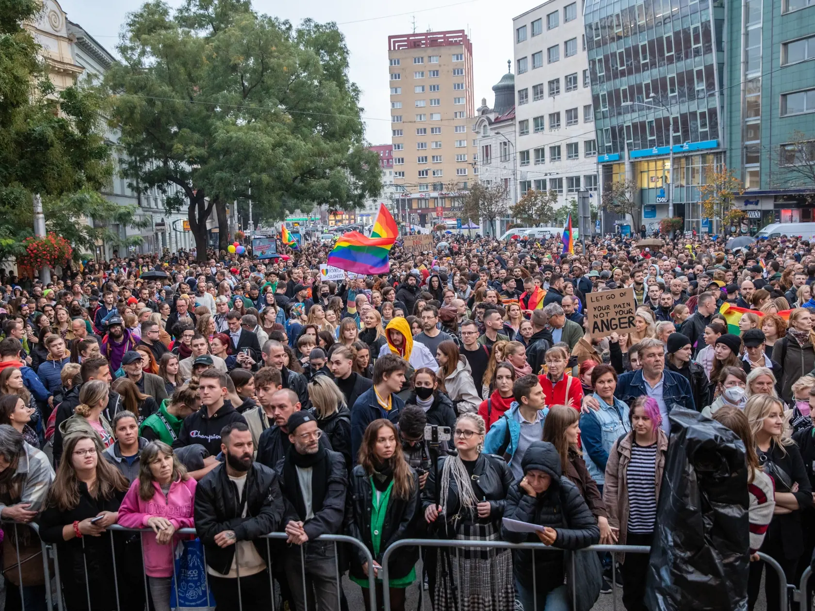 Na snímke je pochod za odsúdenie nenávisti proti LGBTI, ktorý nadväzuje na nedávne nešťastné udalosti na Zámockej ulici. Na pochode vyjadrili tisíce ľudí rešpekt voči homosexuálne orientovaným ľudom a vystúpili tiež niektorí politici, vrátane Eduarda Hegera a Zuzany Čaputovej.