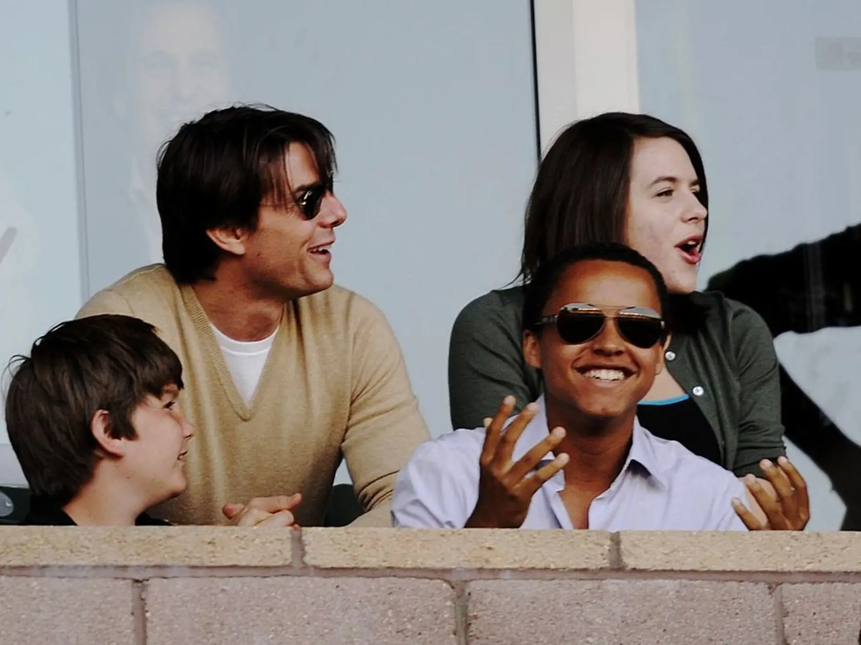 CARSON, CA - JULY 19:  Actor Tom Cruise, son Connor and daughter Isabella react to a missed goal by the Los Angeles Galaxy during the MLS game against AC Milan at The Home Depot Center on July 19, 2009 in Carson, California. (Photo by Kevork Djansezian/Getty Images)