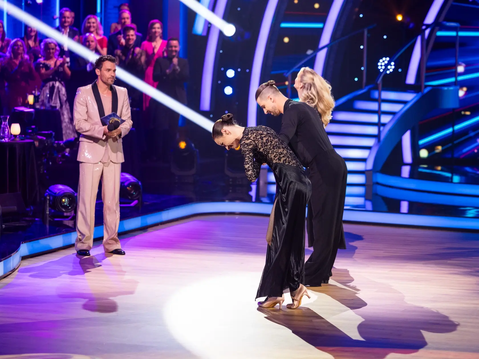 Leoš Mareš, Peter Sagan, Eliška Lenčešová a Anna Jakab Rakovská počas deviateho kola Let's dance 2025.