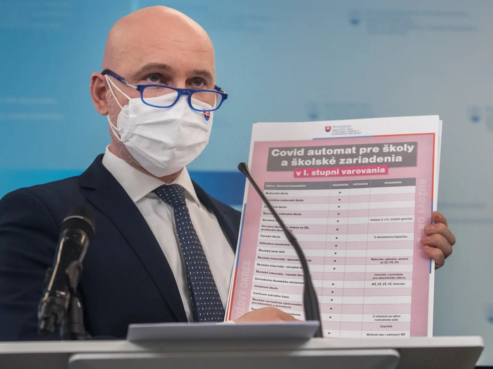 Na  snímke je minister školstva, vedy, výskumu a športu SR Branislav Gröhling (SaS) počas tlačovej konferencie.