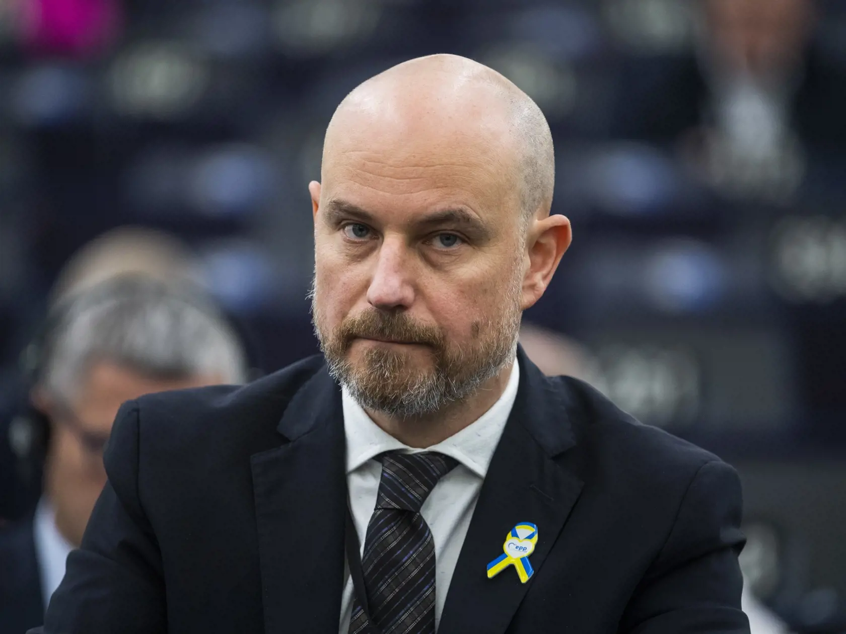 Na snímke europoslanec Vladimír Bilčík počas vystúpenia prezidentky SR Zuzany Čaputovej pred poslancami Európskeho parlamentu v Štrasburgu v stredu 19. októbra 2022.