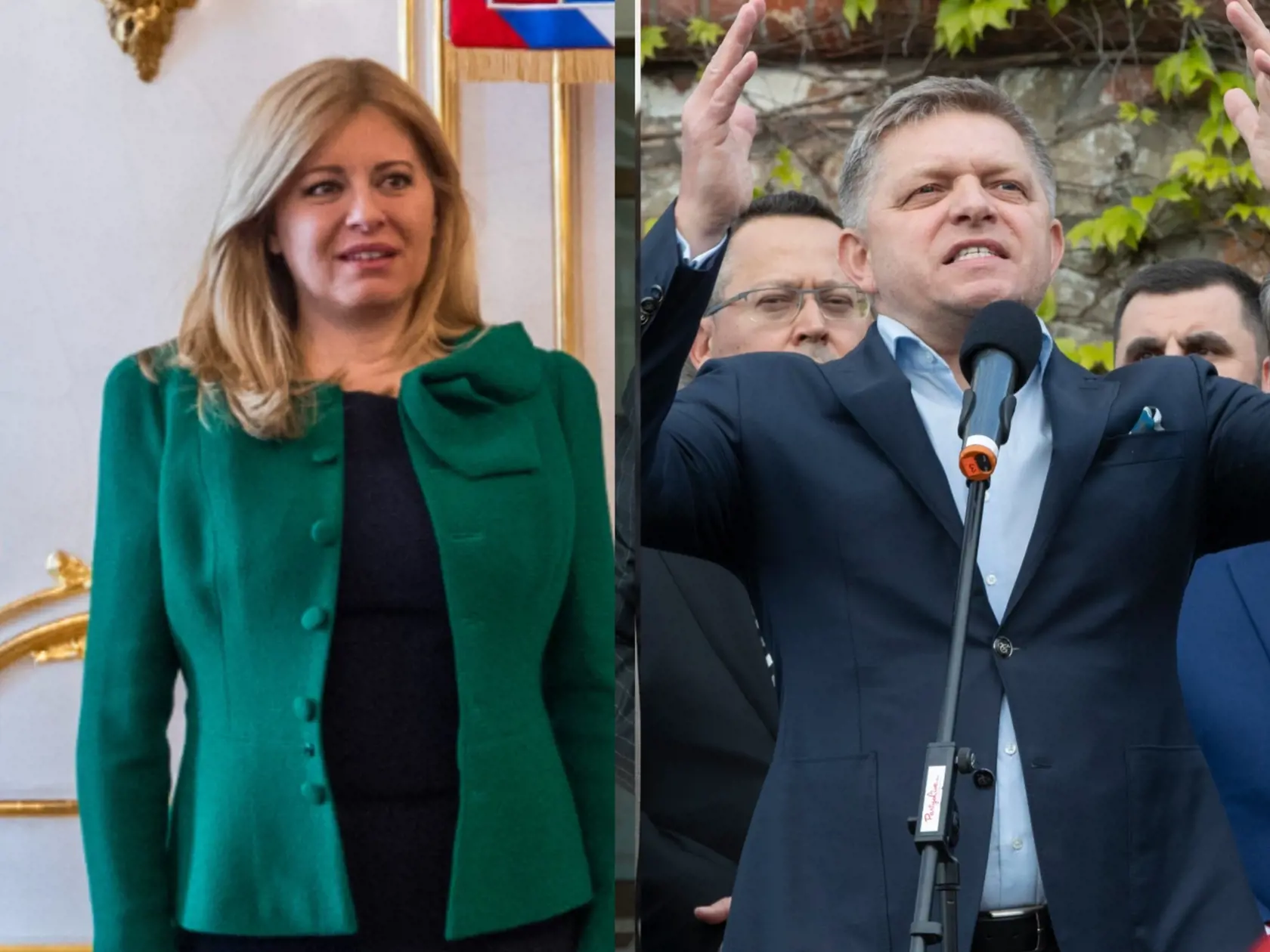 Prezidentka Zuzana Čaputová (vľavo) podala žalobu na šéfa Smeru Roberta Fica (vpravo) kvôli ochrane osobnosti.