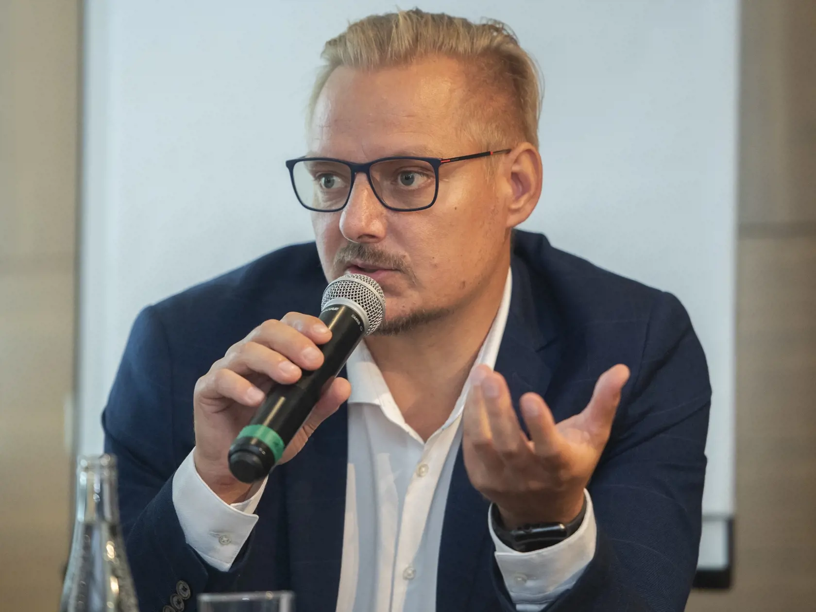 Na snímke odborník na investície a dôchodky Ján Šebo počas tlačovej konferencie na tému európsky dôchodok 20. septembra 2022 v Bratislave. FOTO TASR - Martin Baumann
