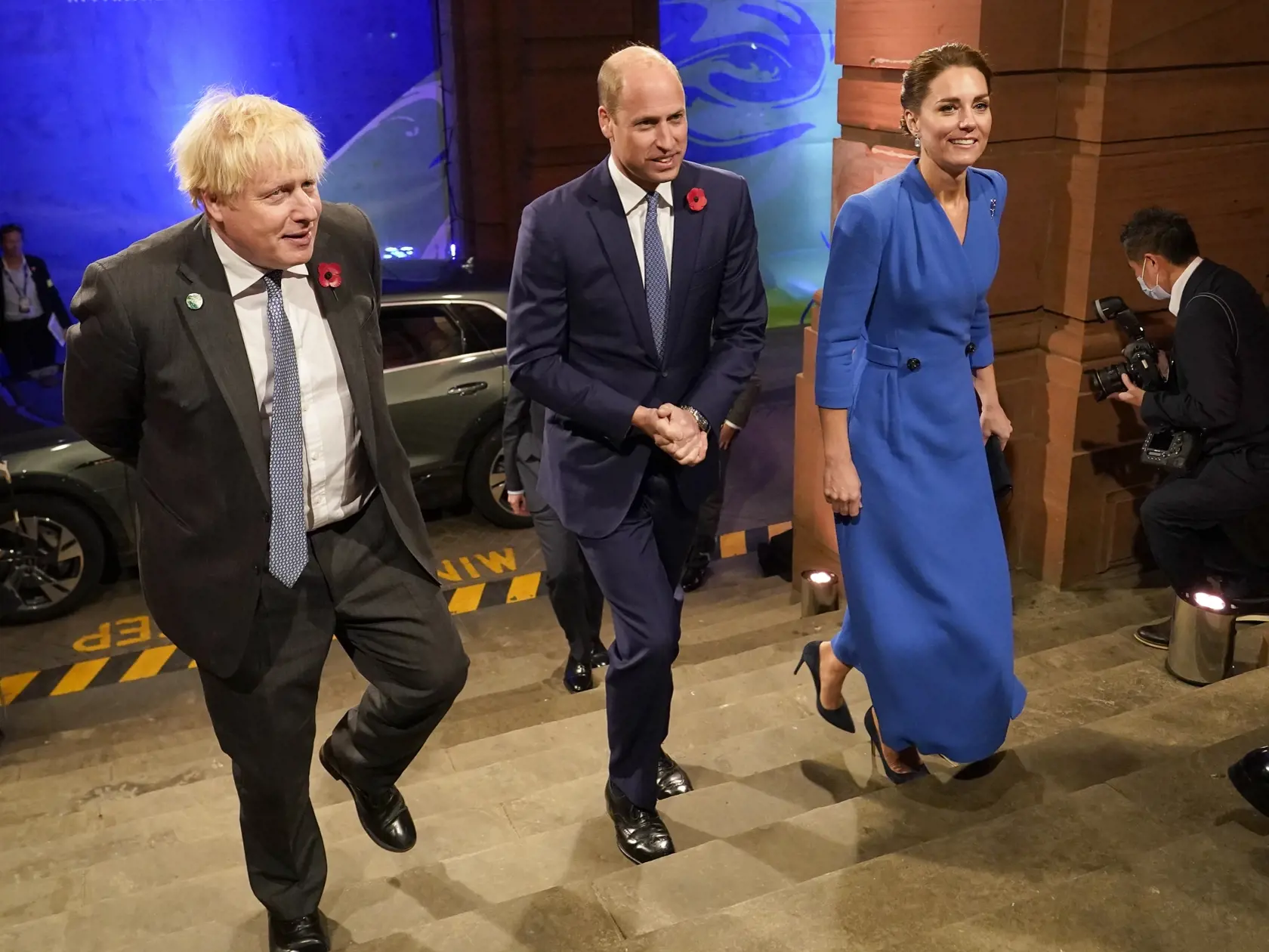COP26: Britský premiér Boris Johnson, princ William a jeho manželka, vojvodkyňa Kate.