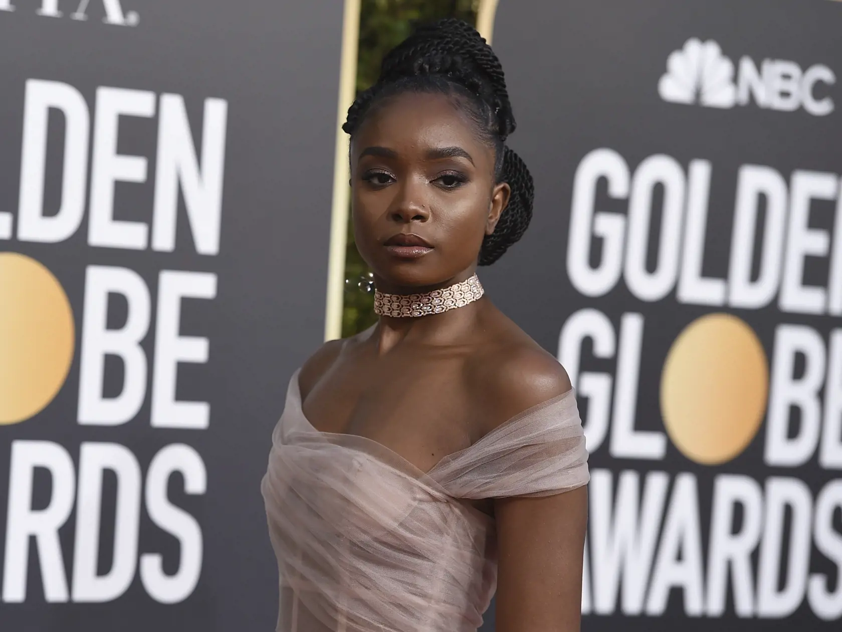 FILE- In this Jan. 6, 2019, file photo Kiki Layne arrives at the 76th annual Golden Globe Awards at the Beverly Hilton Hotel in Beverly Hills, Calif. ESSENCE has named four actresses as its annual â€śBlack Women in Hollywoodâ€ť honorees. They are Regina Hall, Amandla Stenberg, Layne and Jenifer Lewis. The awards luncheon will be held Feb. 21 in Beverly Hills, Calif. (Photo by Jordan Strauss/Invision/AP, File)