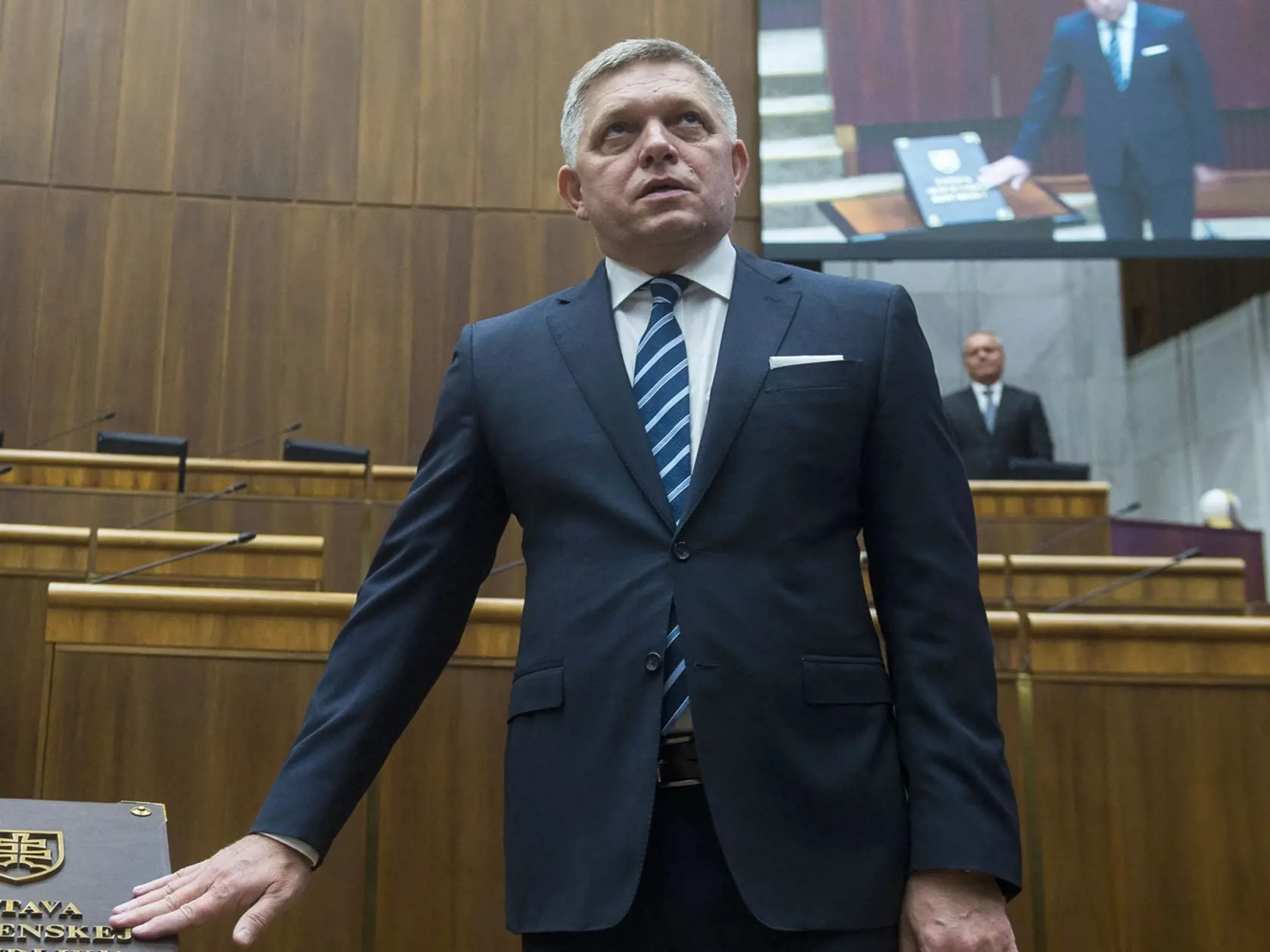 Na snímke Robert Fico (Smer-SD) skladá poslanecký sľub počas ustanovujúcej schôdze Národnej rady Slovenskej republiky (NR SR) IX. volebného obdobia 25. októbra 2023 v Bratislave. FOTO TASR - Jakub Kotian 
