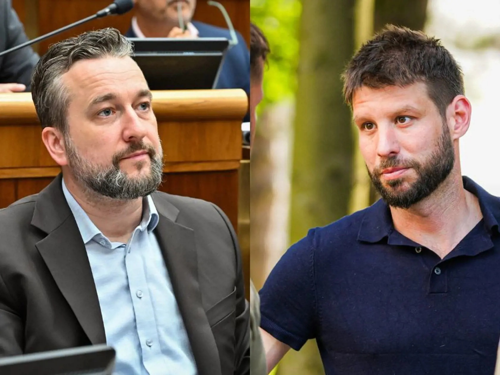 Na kombosnímke europoslanec Ľuboš Blaha (Smer) a podpredseda parlamentu Michal Šimečka (PS)