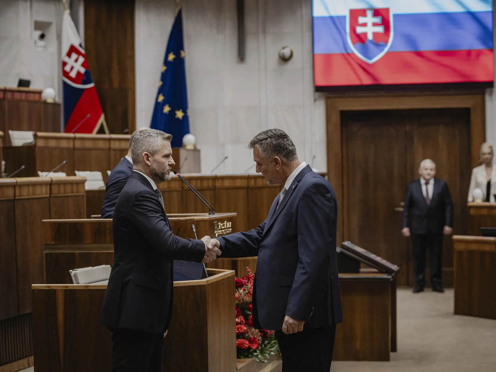 Prvý deň predsedu strany HLAS-SD Petra Pellegriniho v Národnej rade Slovenskej republiky po predčasných parlamentných voľbách 2023. Na snímke počas vedenia ustanovujúcej schôdze vo funkcii Predsedu NRSR.