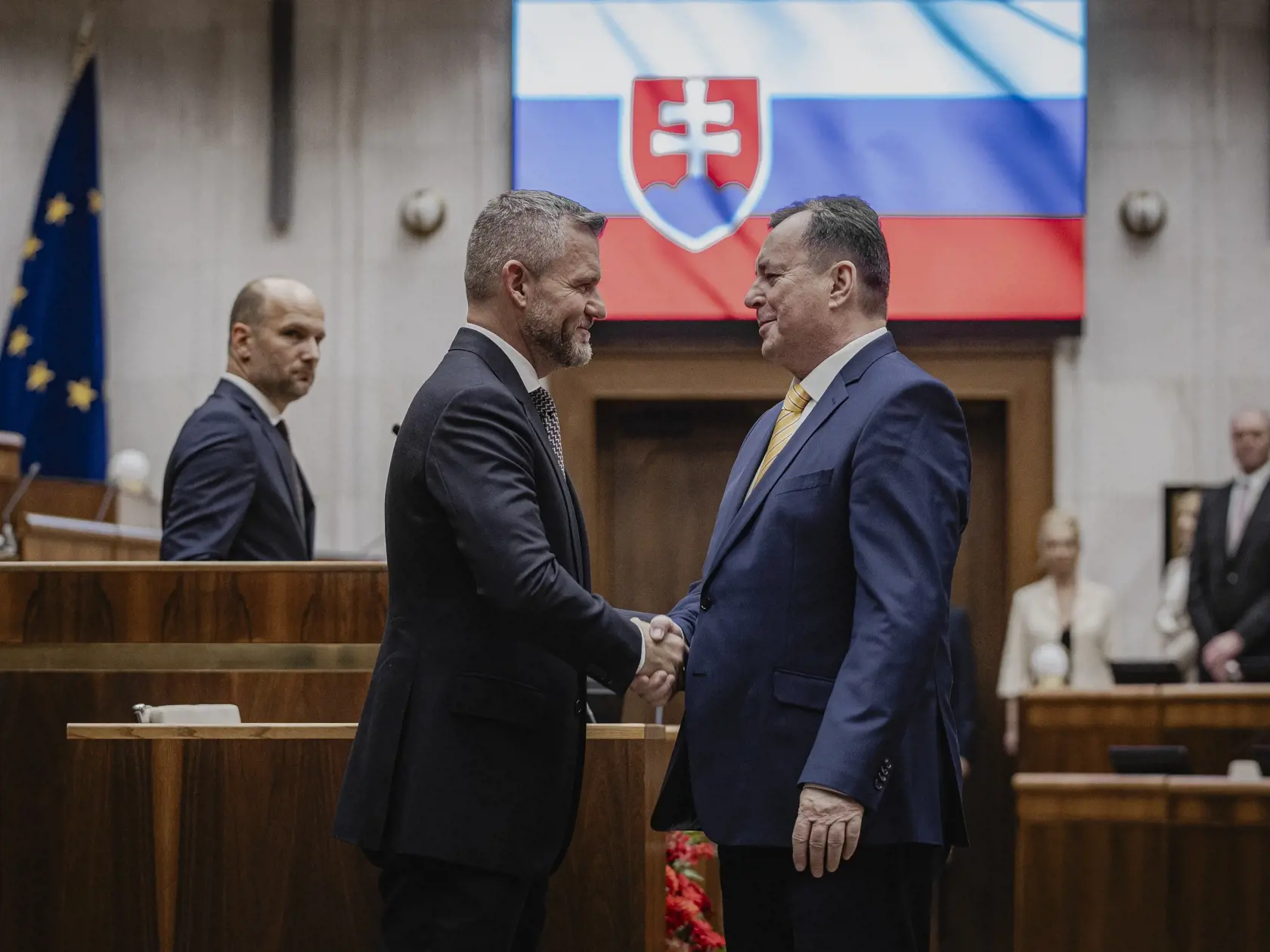 Prvý deň predsedu strany HLAS-SD Petra Pellegriniho v Národnej rade Slovenskej republiky po predčasných parlamentných voľbách 2023. Na snímke počas vedenia ustanovujúcej schôdze vo funkcii Predsedu NRSR.