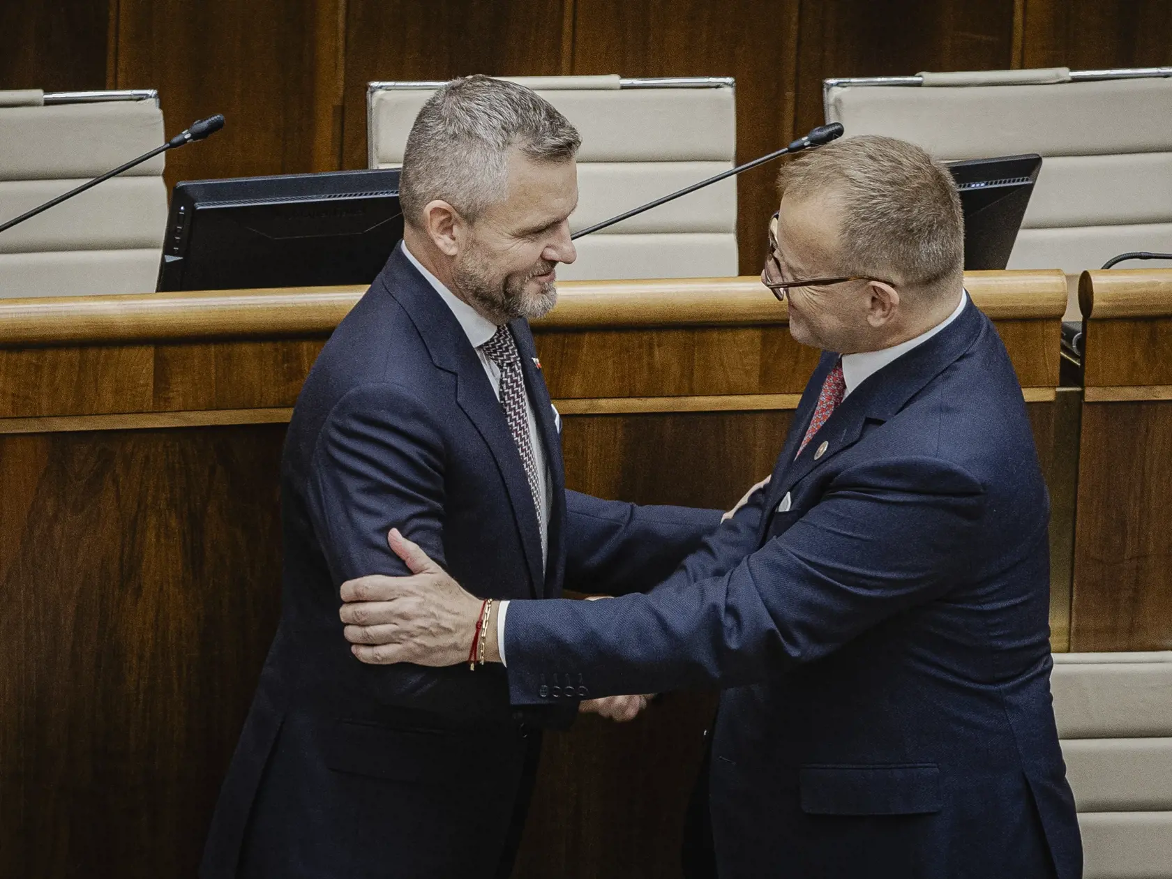 Prvý deň predsedu strany HLAS-SD Petra Pellegriniho v Národnej rade Slovenskej republiky po predčasných parlamentných voľbách 2023. Na snímke počas počas prejavu po zvolení za Predsedu NRSR.