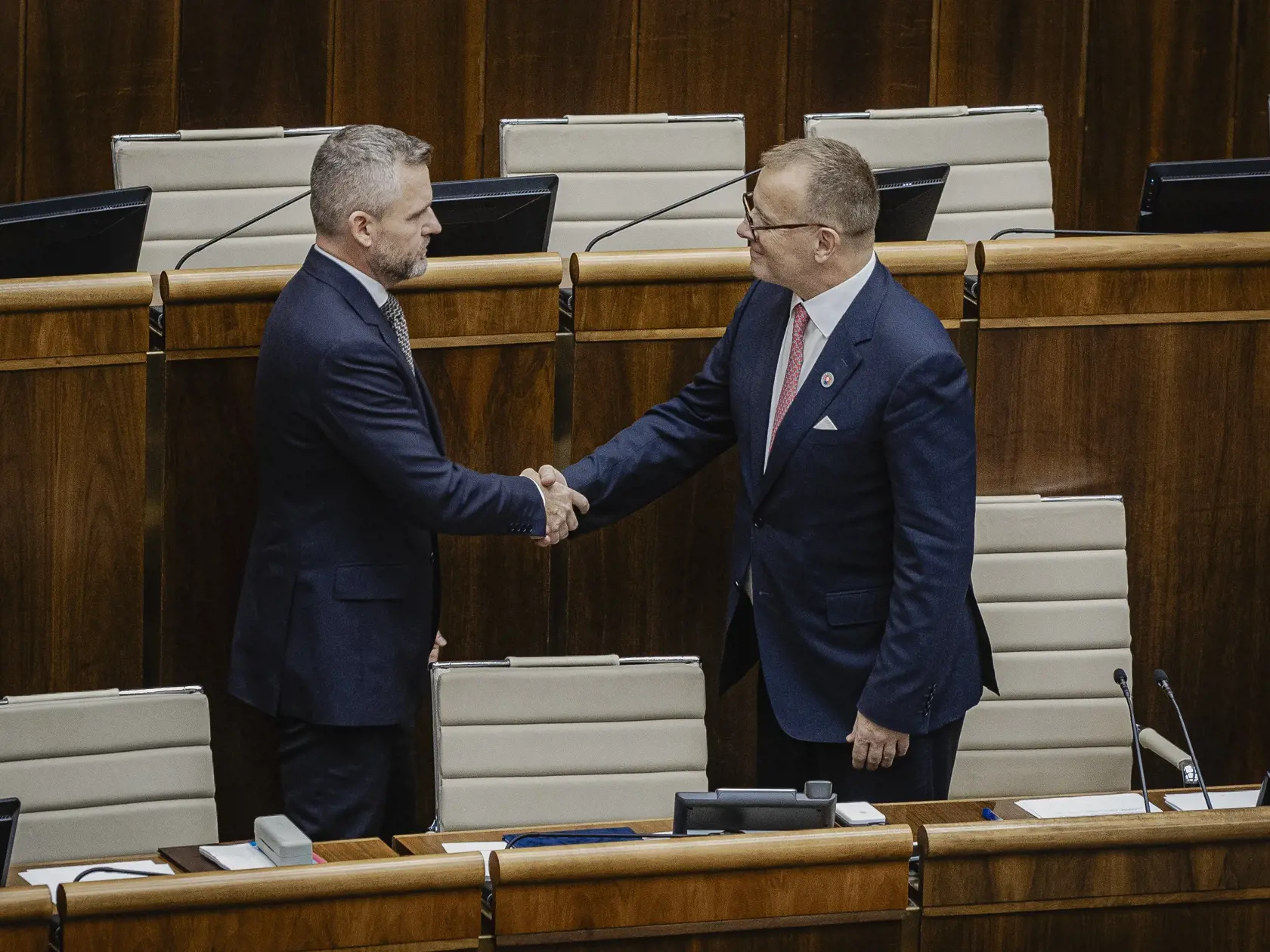 Prvý deň predsedu strany HLAS-SD Petra Pellegriniho v Národnej rade Slovenskej republiky po predčasných parlamentných voľbách 2023. Na snímke počas počas prejavu po zvolení za Predsedu NRSR.