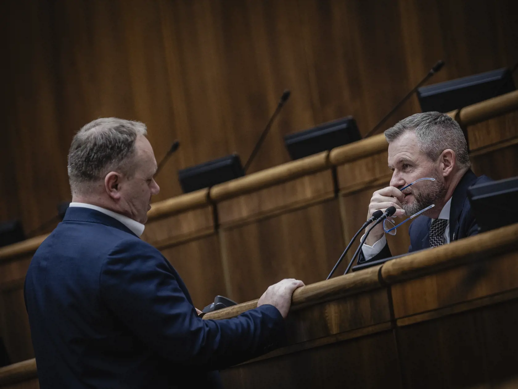 Prvý deň predsedu strany HLAS-SD Petra Pellegriniho v Národnej rade Slovenskej republiky po predčasných parlamentných voľbách 2023. Na snímke počas vedenia ustanovujúcej schôdze vo funkcii predsedu NR SR.