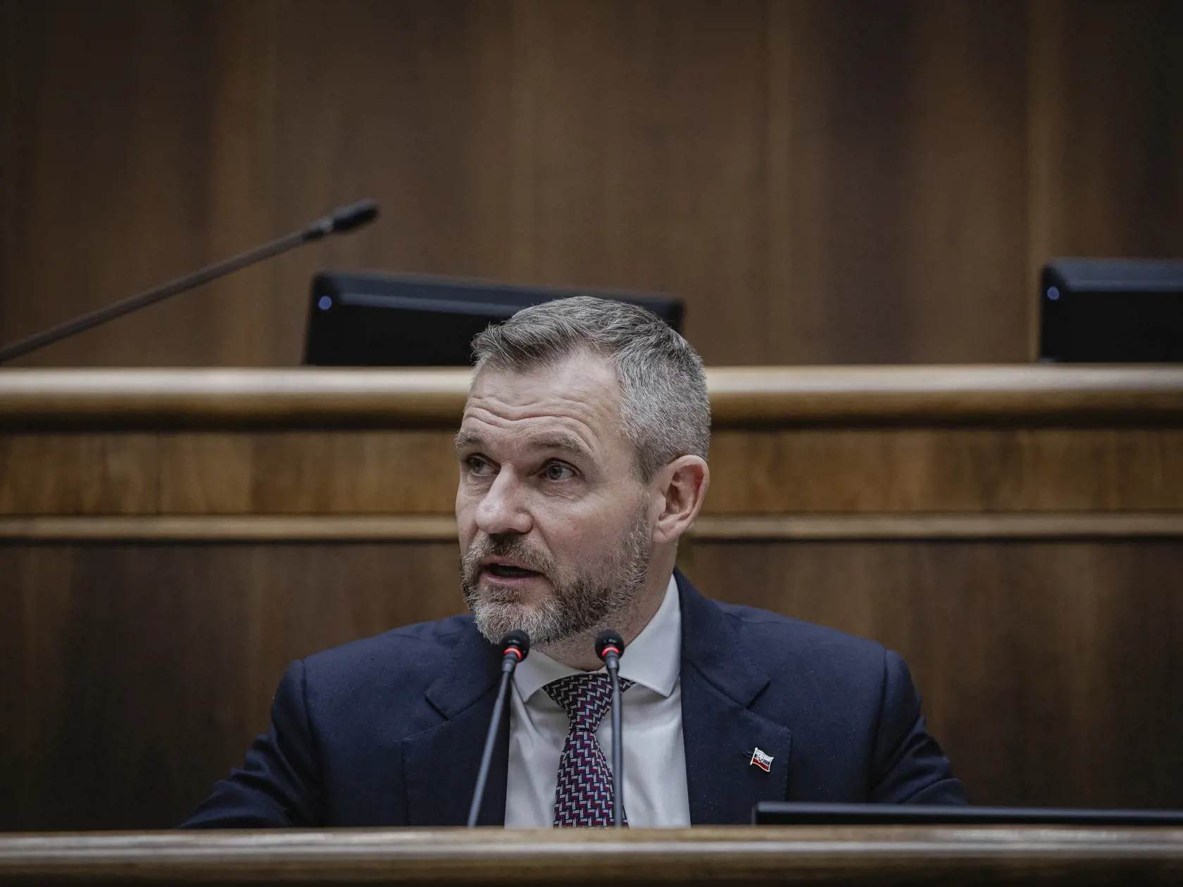 Prvý deň predsedu strany HLAS-SD Petra Pellegriniho v Národnej rade Slovenskej republiky po predčasných parlamentných voľbách 2023. Na snímke počas vedenia ustanovujúcej schôdze vo funkcii predsedu NR SR.