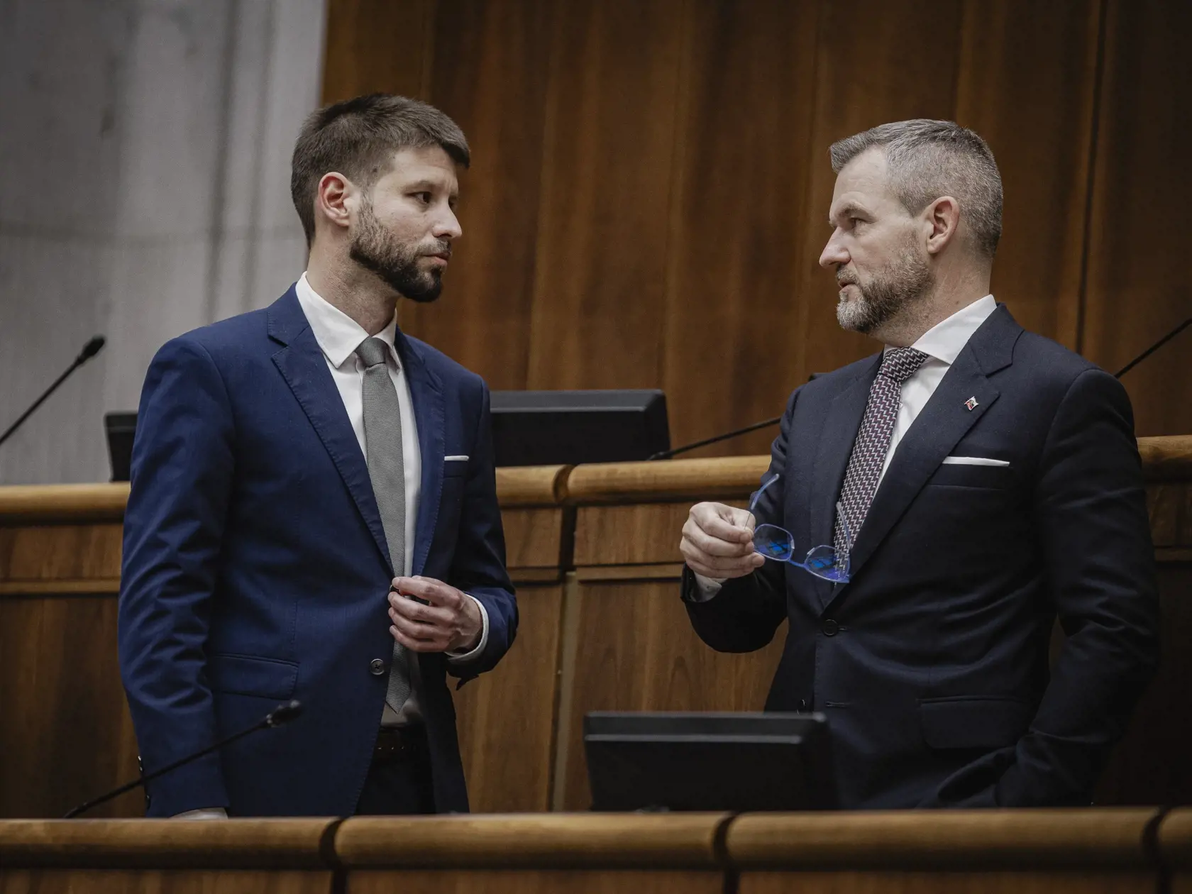 Prvý deň predsedu strany HLAS-SD Petra Pellegriniho v Národnej rade Slovenskej republiky po predčasných parlamentných voľbách 2023. Na snímke počas vedenia ustanovujúcej schôdze vo funkcii predsedu NR SR.