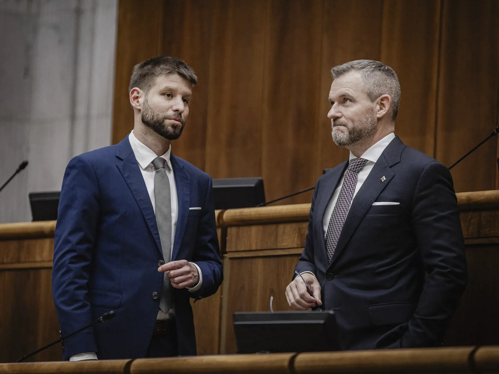 Prvý deň predsedu strany HLAS-SD Petra Pellegriniho v Národnej rade Slovenskej republiky po predčasných parlamentných voľbách 2023. Na snímke počas vedenia ustanovujúcej schôdze vo funkcii predsedu NR SR.