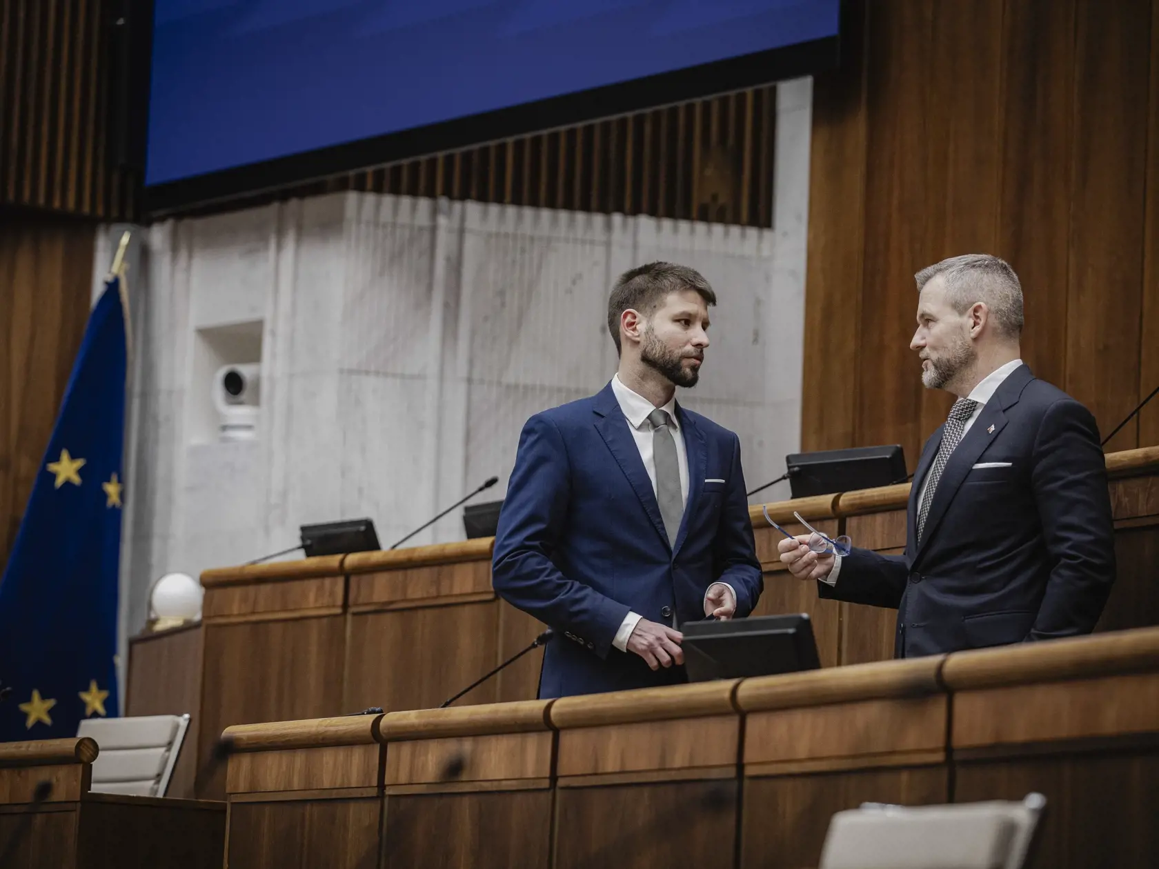 Prvý deň predsedu strany HLAS-SD Petra Pellegriniho v Národnej rade Slovenskej republiky po predčasných parlamentných voľbách 2023. Na snímke počas vedenia ustanovujúcej schôdze vo funkcii predsedu NR SR.