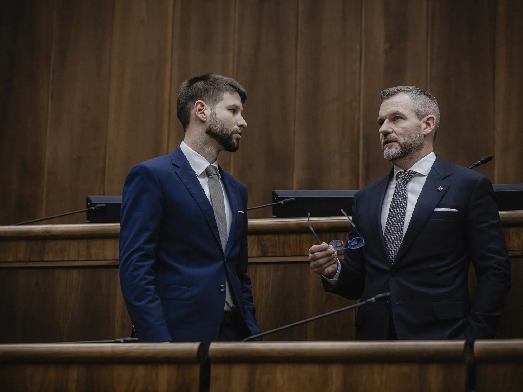 Prvý deň predsedu strany HLAS-SD Petra Pellegriniho v Národnej rade Slovenskej republiky po predčasných parlamentných voľbách 2023. Na snímke počas vedenia ustanovujúcej schôdze vo funkcii predsedu NR SR.