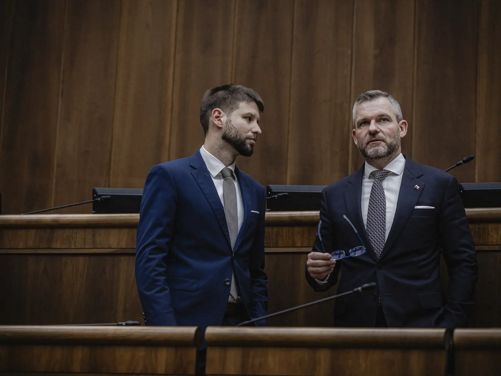 Prvý deň predsedu strany HLAS-SD Petra Pellegriniho v Národnej rade Slovenskej republiky po predčasných parlamentných voľbách 2023. Na snímke počas vedenia ustanovujúcej schôdze vo funkcii predsedu NR SR.