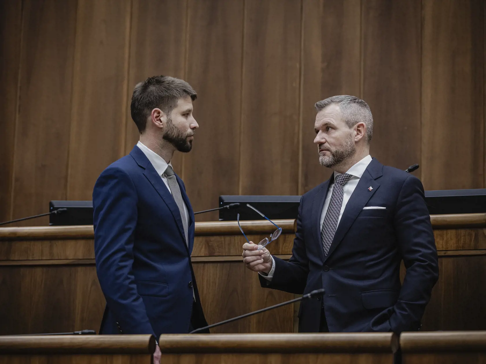 Prvý deň predsedu strany HLAS-SD Petra Pellegriniho v Národnej rade Slovenskej republiky po predčasných parlamentných voľbách 2023. Na snímke počas vedenia ustanovujúcej schôdze vo funkcii predsedu NR SR.