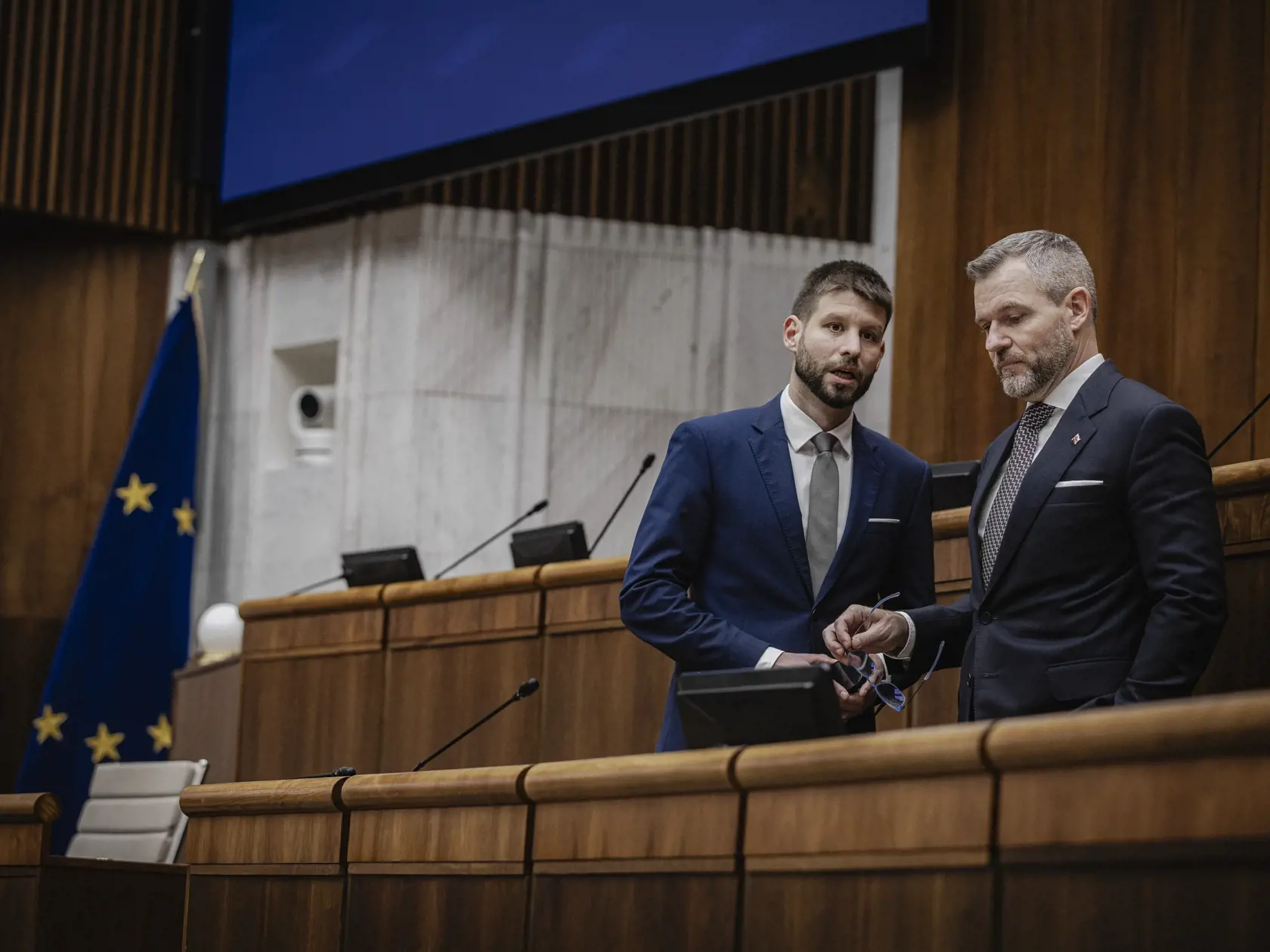 Prvý deň predsedu strany HLAS-SD Petra Pellegriniho v Národnej rade Slovenskej republiky po predčasných parlamentných voľbách 2023. Na snímke počas vedenia ustanovujúcej schôdze vo funkcii predsedu NR SR.