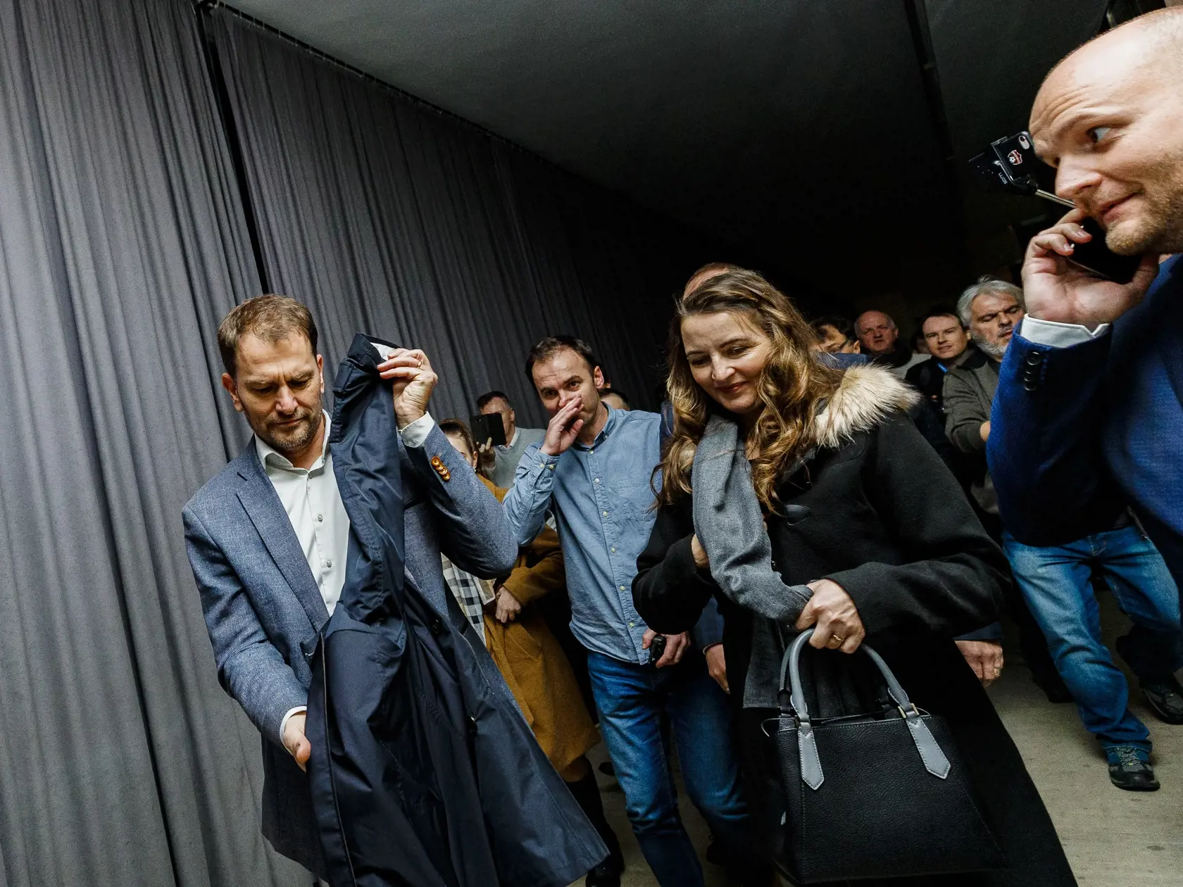 Na snímke Igor Matovič s manželkou Pavlínou v centrále politickej strany OĽANO počas noci volieb do Národnej rady Slovenskej republiky, 29.2.2020