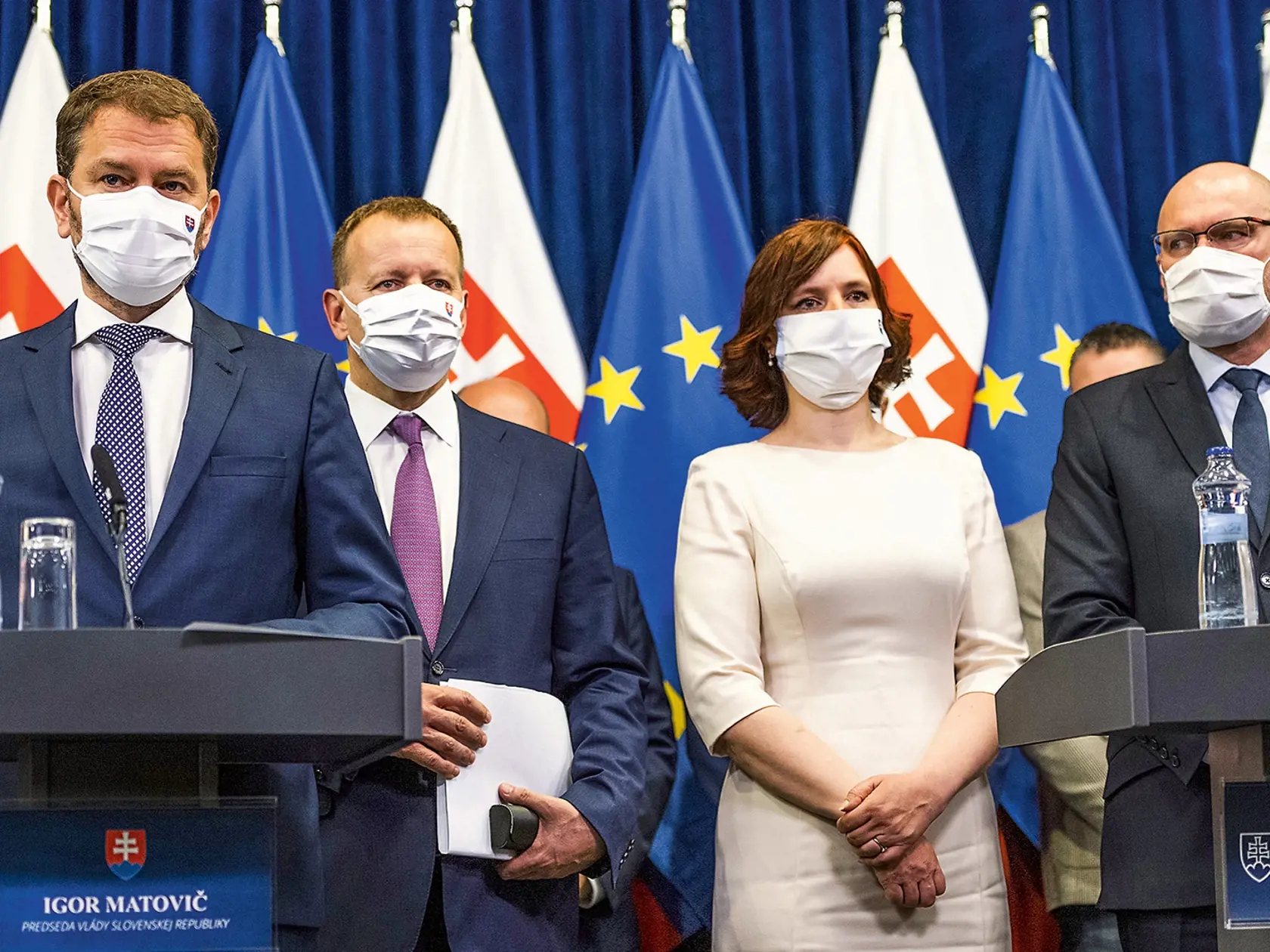 Lídri koaličných strán Igor Matovič, Boris Kollár, Veronika Remišová a Richard Sulík