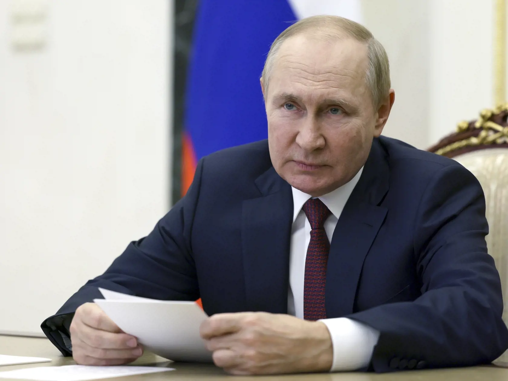 WA 28 Moskva - Ruský prezident Vladimir Putin predsedá prostredníctvom videokonferencie stretnutiu predsedov delegácií na 18. zasadnutí Konferencie vedúcich predstaviteľov bezpečnostných a spravodajských služieb členských štátov Spoločenstva nezávislých štátov v Moskve vo štvrtok 29. septembra 2022. FOTO TASR/AP 

Russian President Vladimir Putin chairs a meeting with the heads of delegations to the 18th meeting of the Conference of Heads of Security and Intelligence Agencies of the Commonwealth