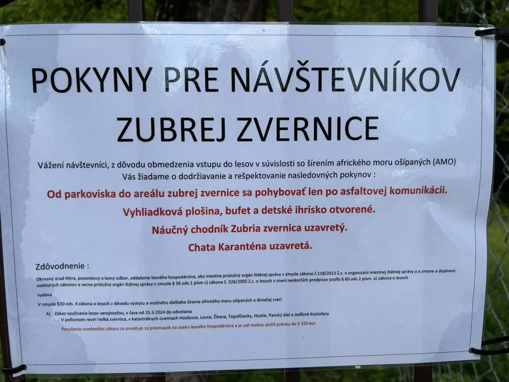 Pokyny pre návštevníkov zvernice