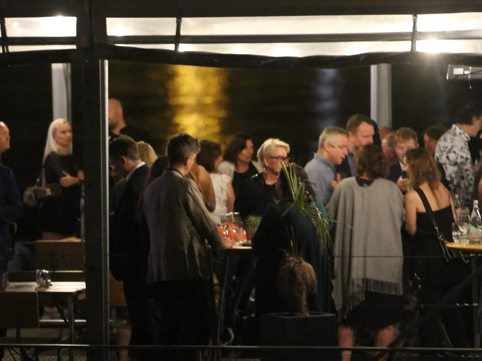Rozlúčková party Matthiasa Setteleho na lodi na nábreží Dunaja. V strede Wanda Hrycová.