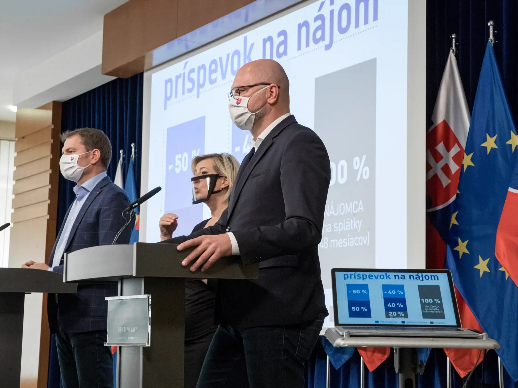 Premiér Igor Matovič a minister hospodárstva Richard Sulík, informovali médiá po rokovaní vlády o plánovanom finančnom príspevku na prenájom pre podnikateľov postihnutých koronakrízou na Slovensku.