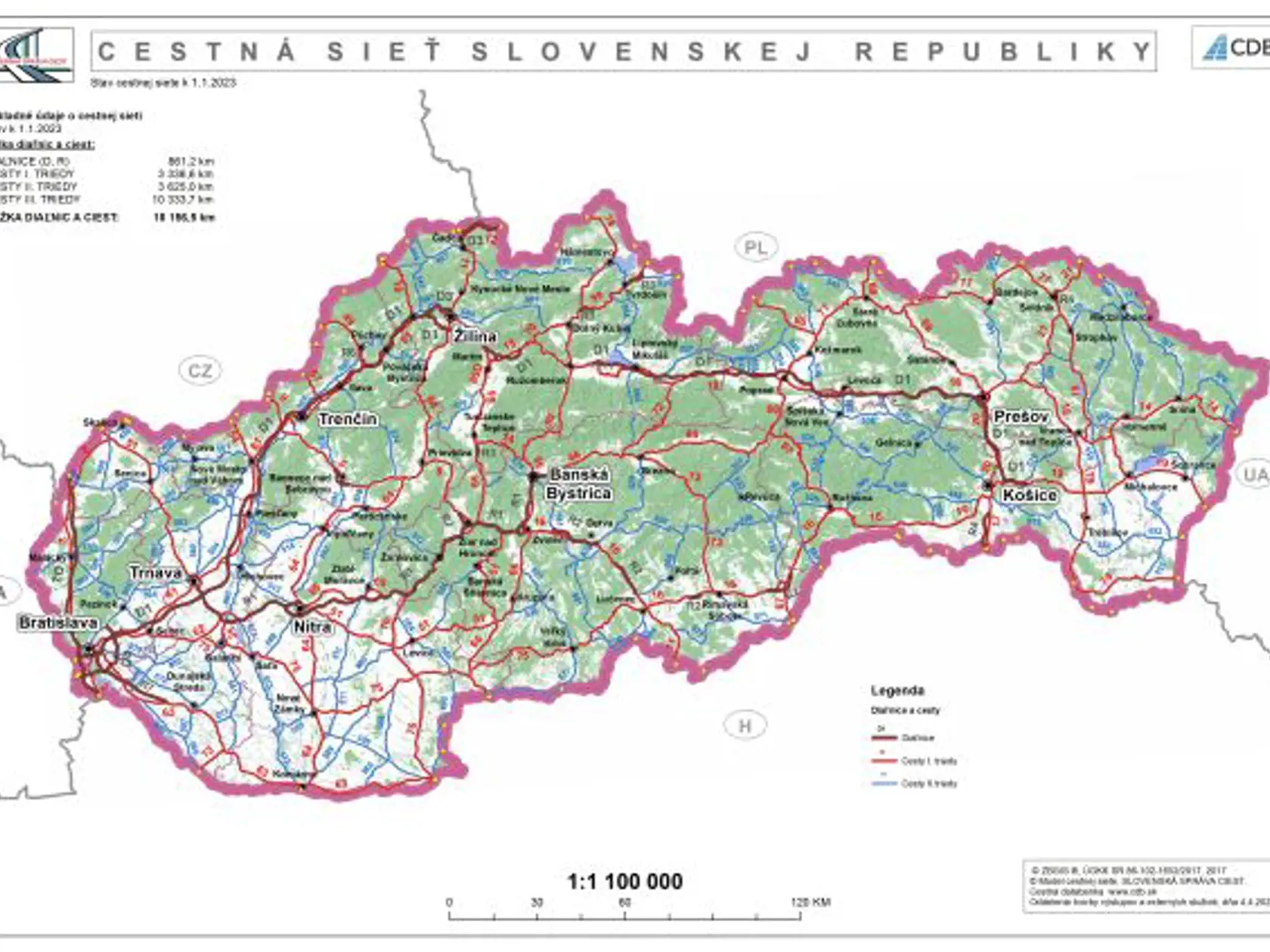 Cestná sieť na Slovensku.