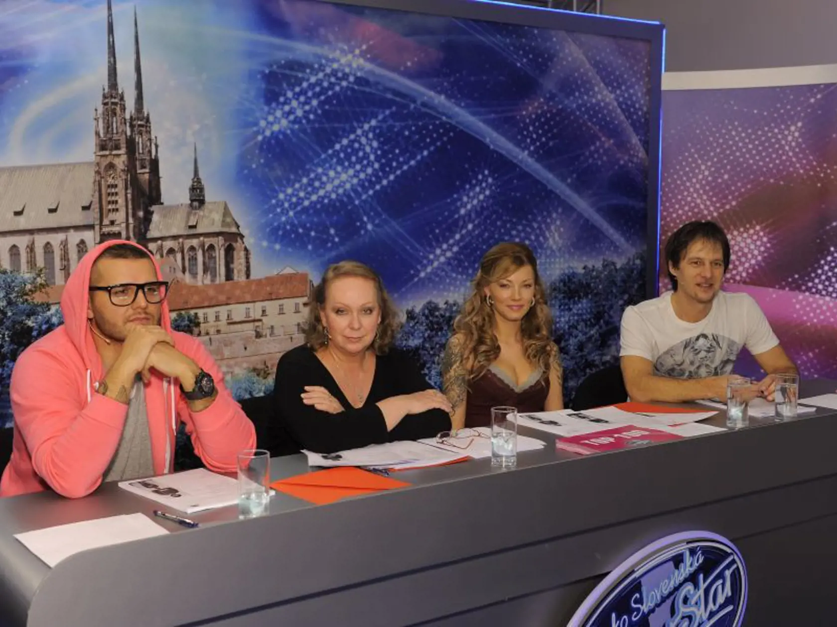 Porota Česko Slovenskej SuperStar - zľava raper Rytmus, Gábina Oswaldová, Helena Zeťová, Palo Habera.