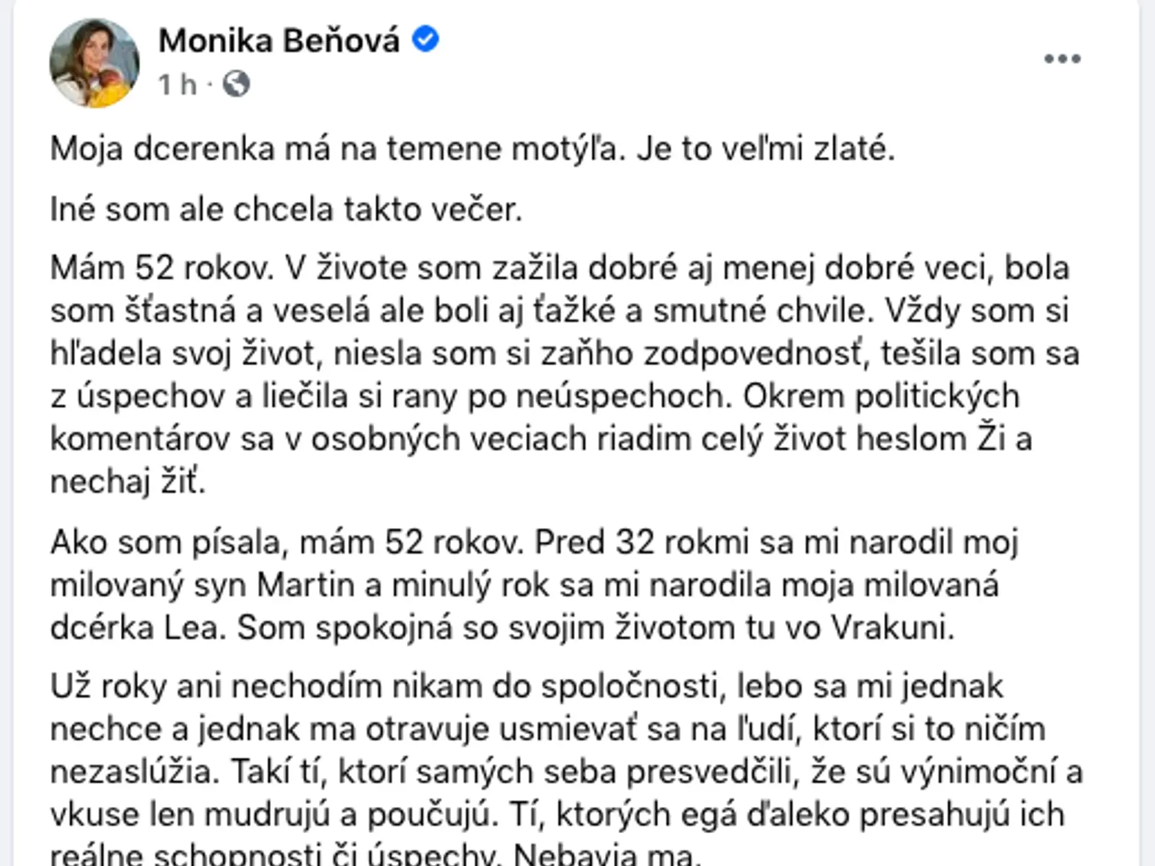 Monika Beňová poslala hejterom jasný odkaz.