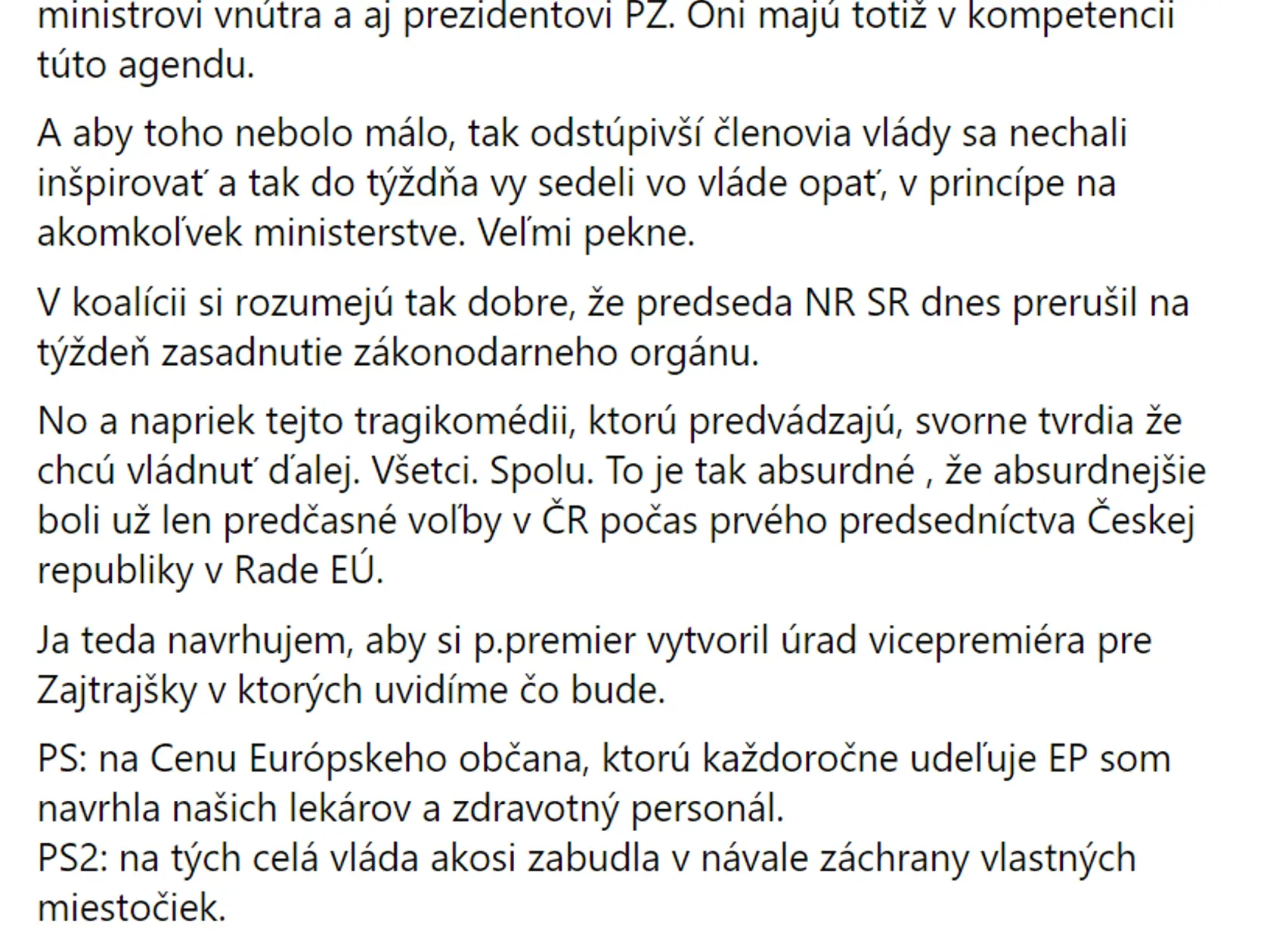 Rozhorčený status Moniky Beňovej.