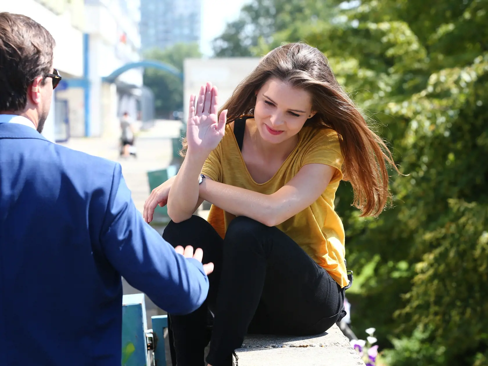Nakrucanie noveho TV serialu televizie JOJ pod nazvom Prava tvar. Na snímke su hereci Monika Horvathova a Marek Geisberg.