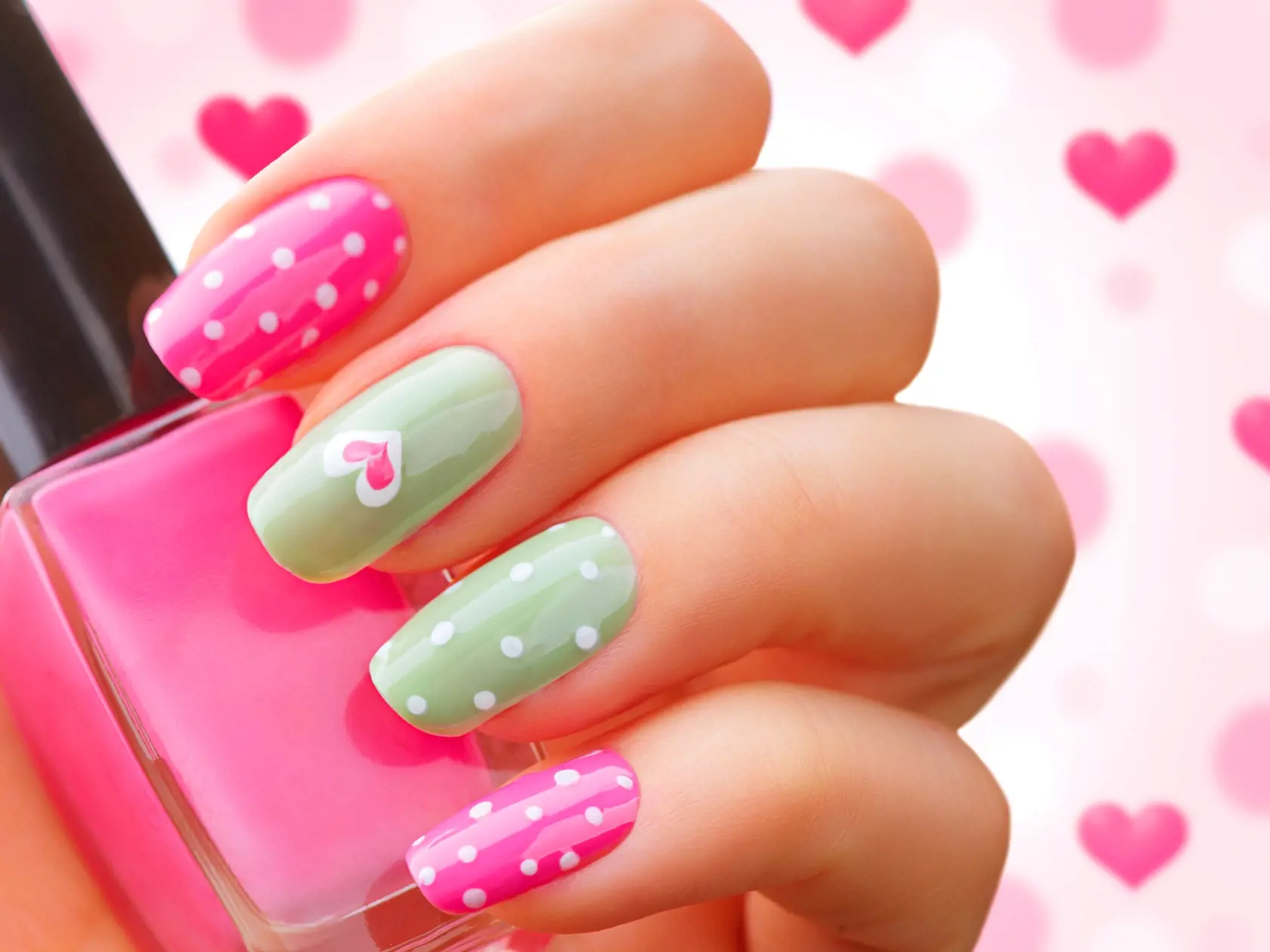 Valentine,Nail,Art,Manicure.,Valentine's,Day,Holiday,Style,Bright,Manicure