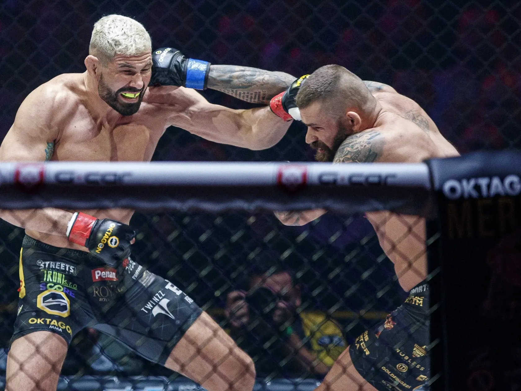 Na snímke Attila Végh a Karlos Vémola počas turnaja zmiešaných bojových umení. Oktagon 15