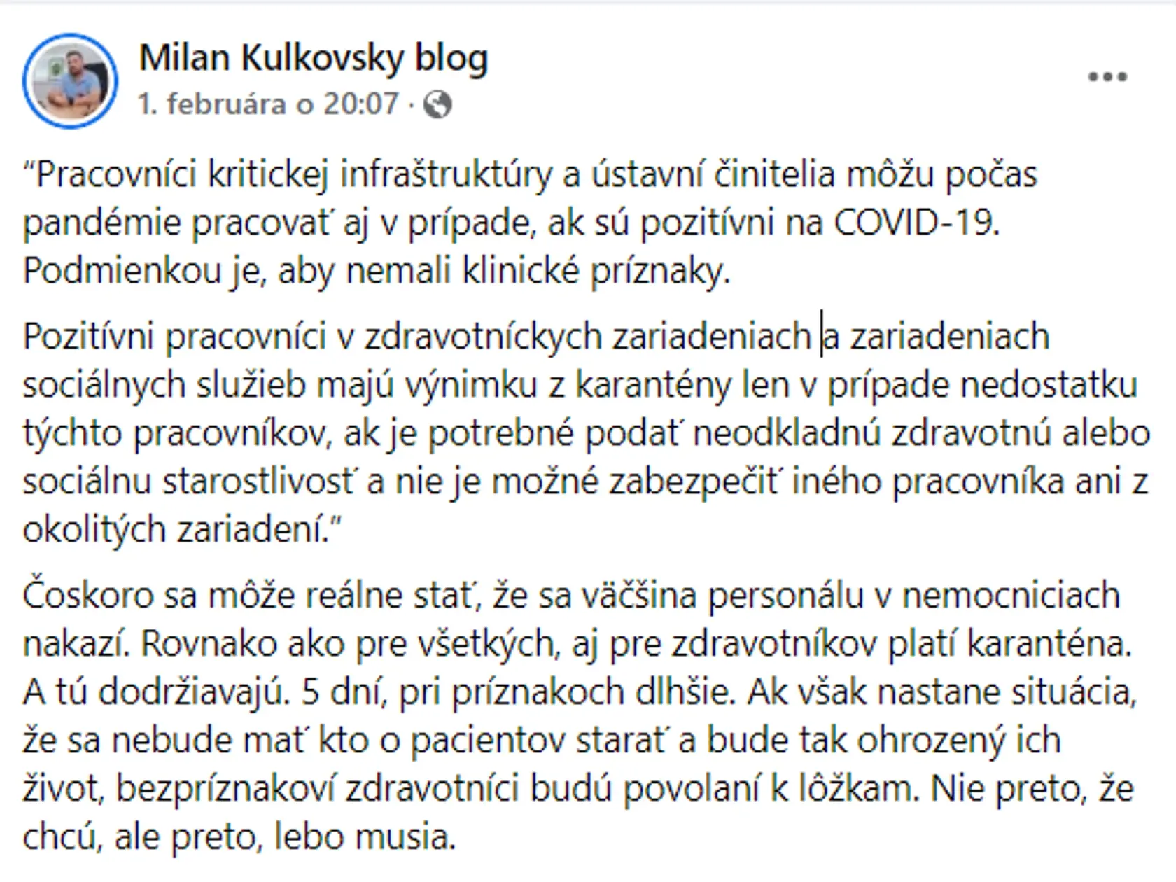 Celý status nahnevaného lekára Kulkovského